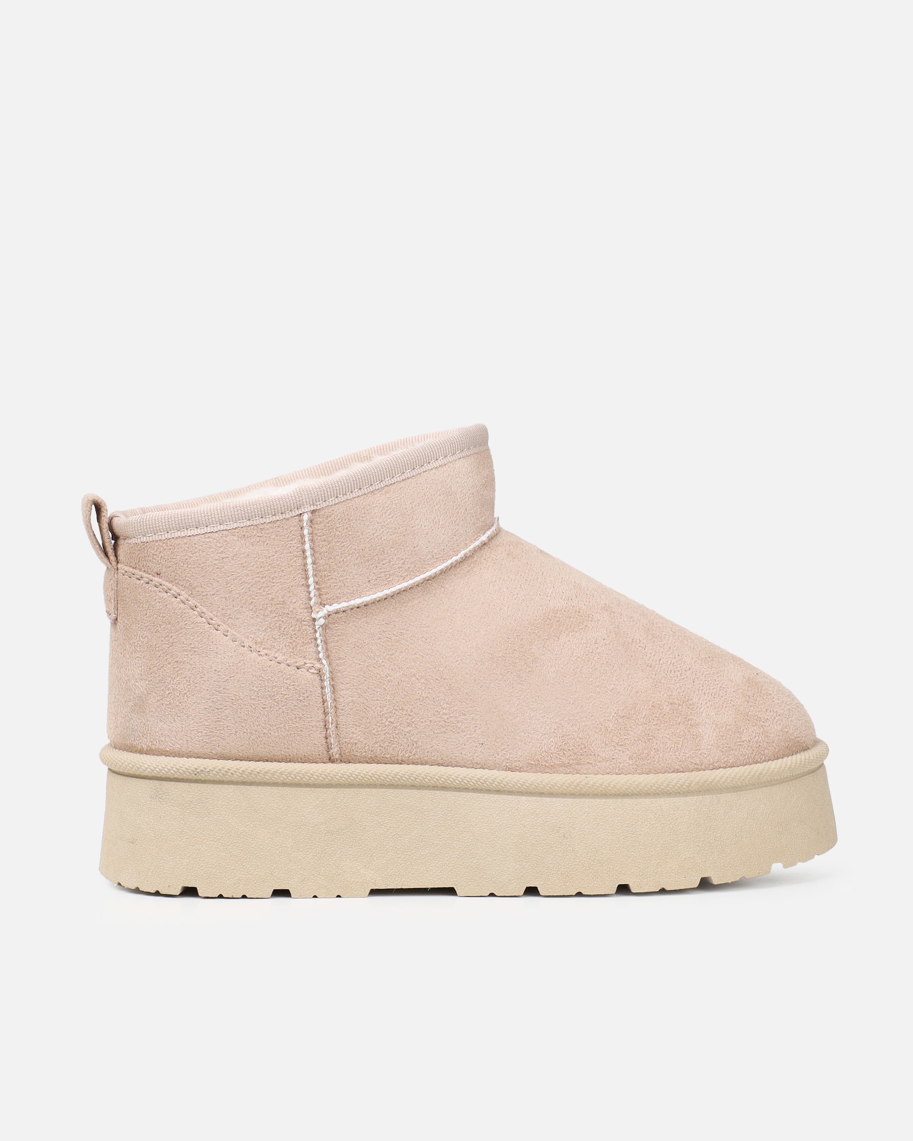 Cori Beige Faux Suede Flatform Boots | SIMMI London