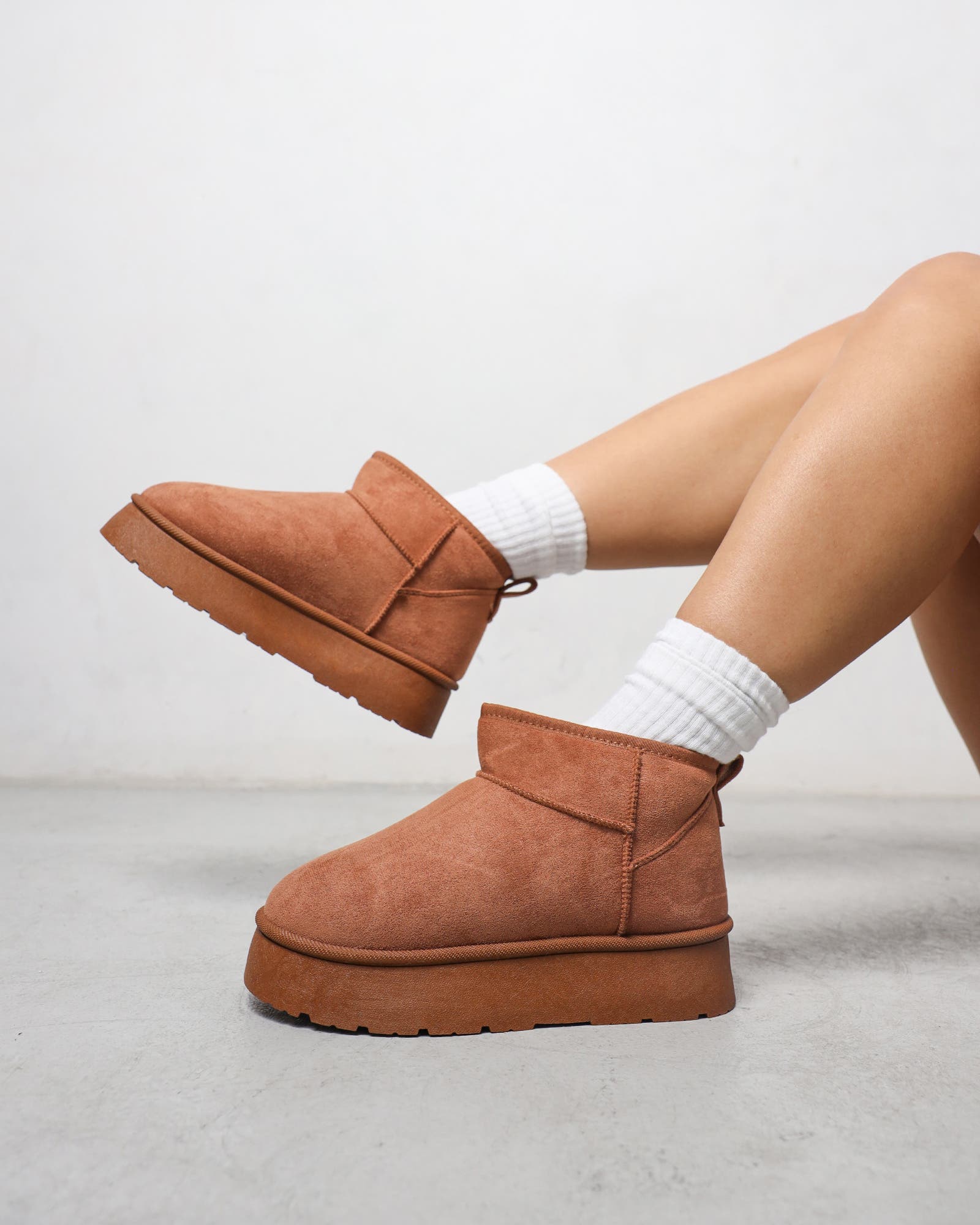 Cori Tan Faux Suede Flatform Boots