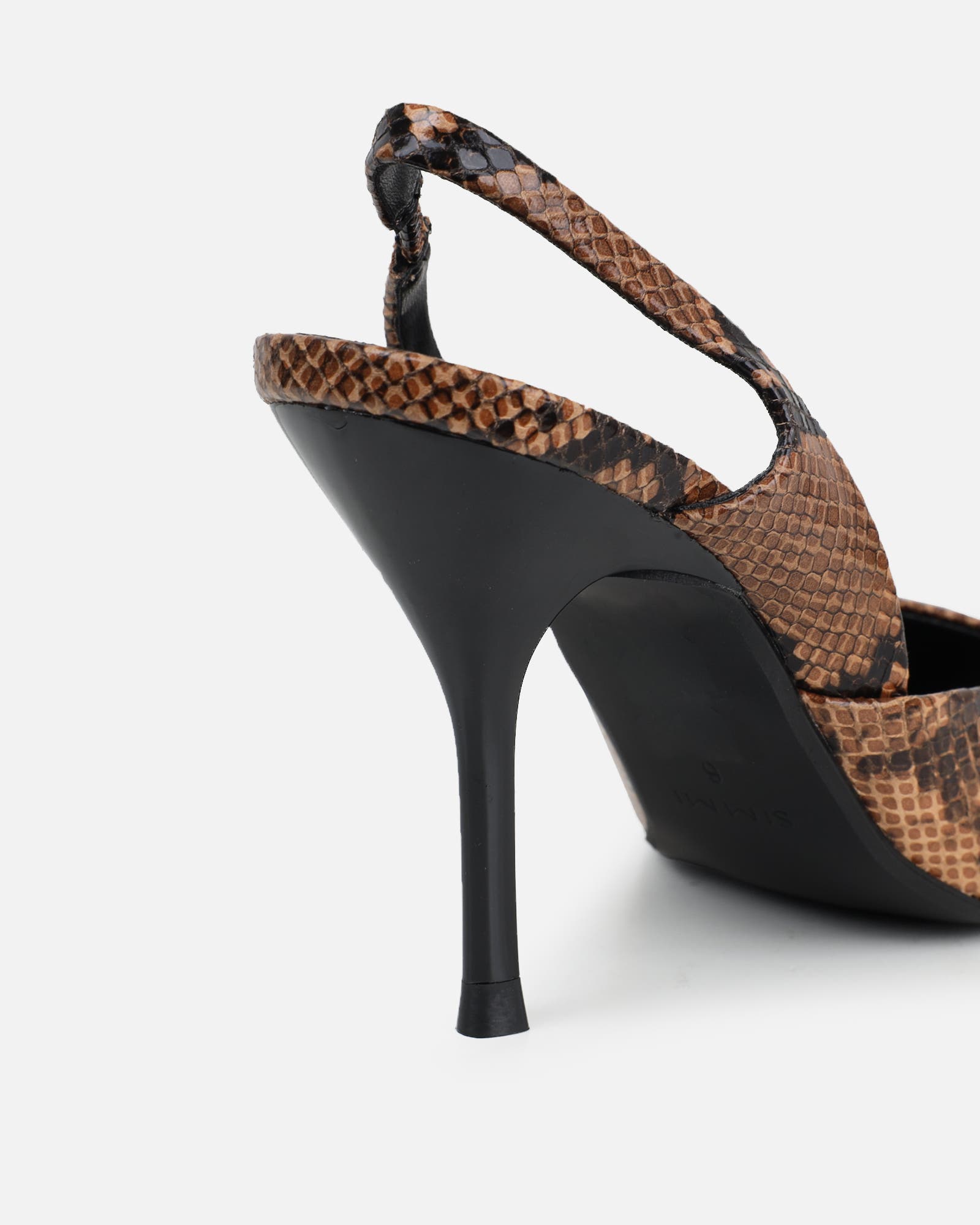 Darcia beige snake effect sling back court shoes | SIMMI London