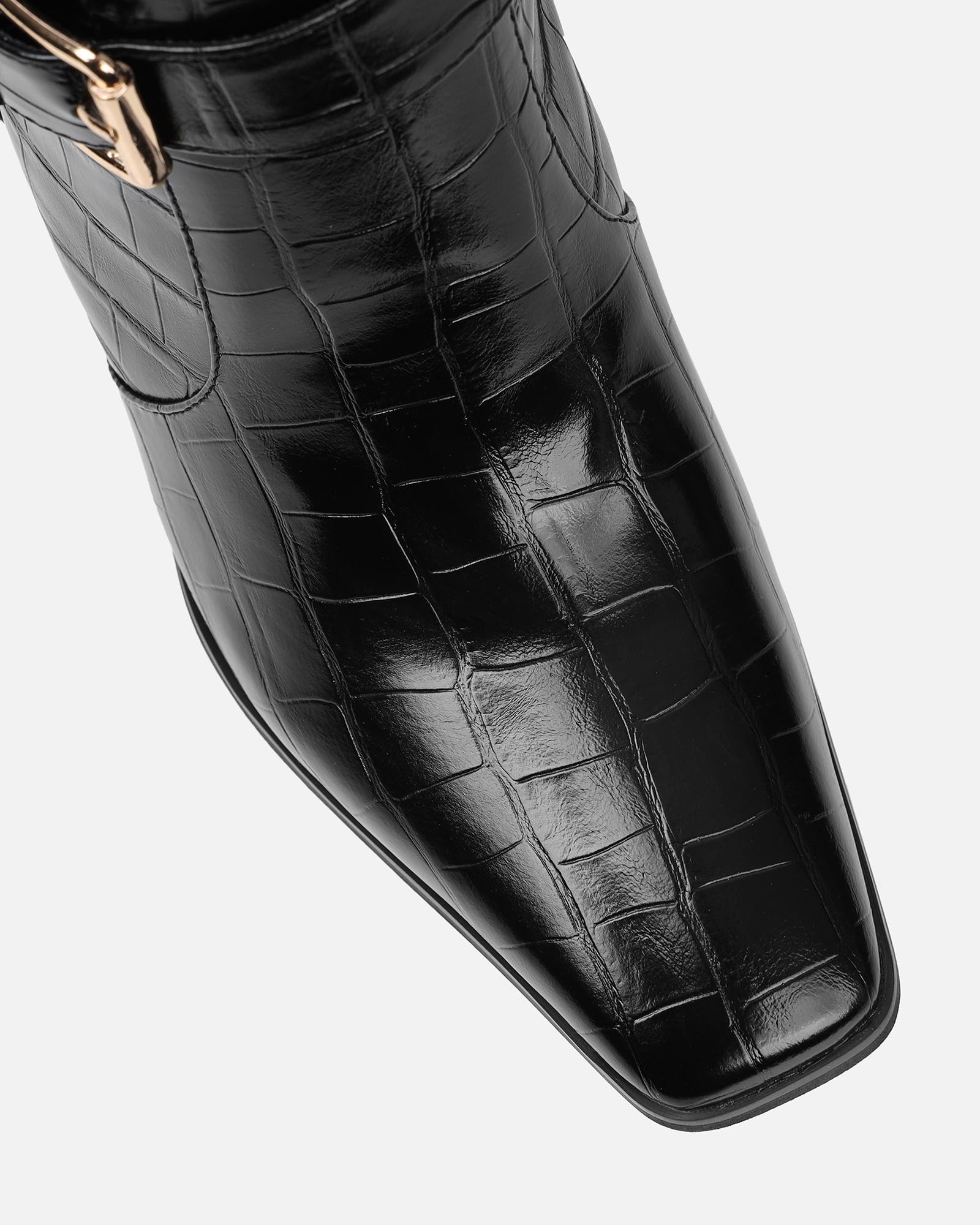 Darell Black Croc Over The Knee Block Heeled Boots | SIMMI London