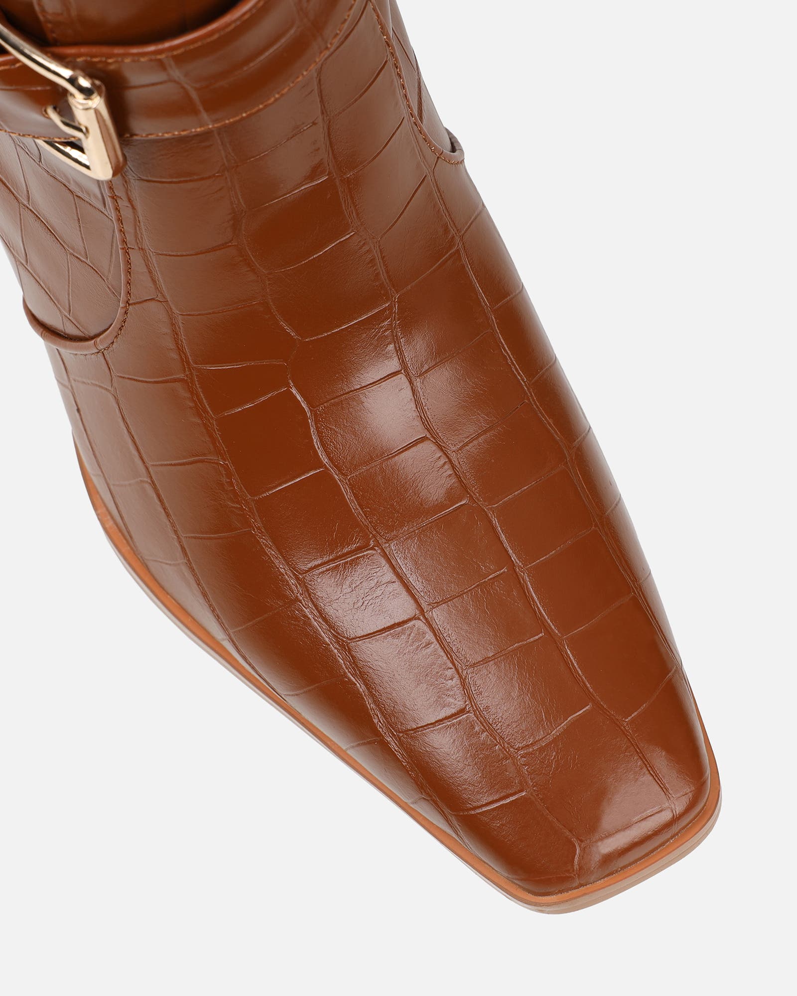 Darell Tan Croc Effect Over The Knee Block Heeled Boots | SIMMI London