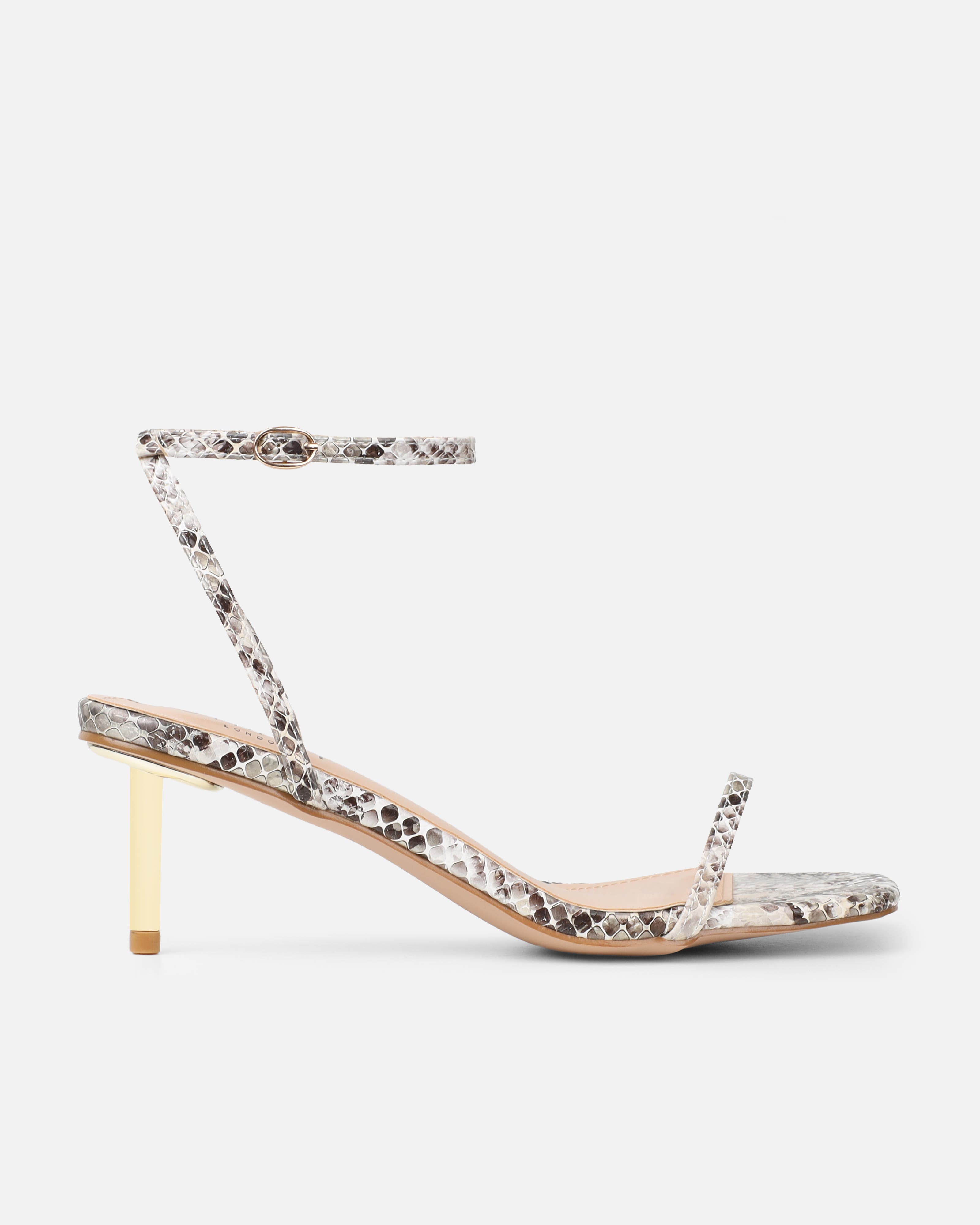 Devon Beige Snake Low Heeled Sandals | SIMMI London