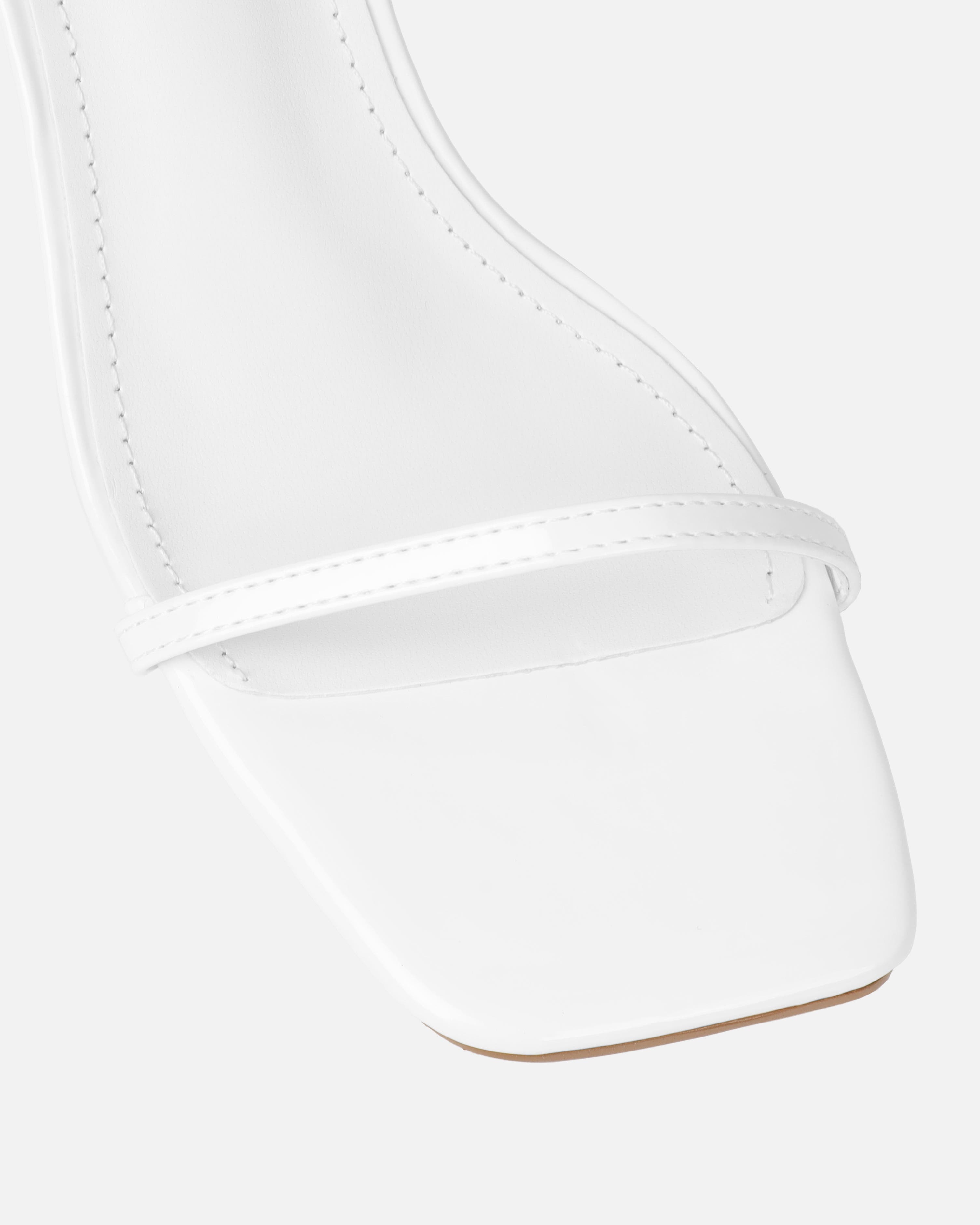Devon White Patent Low Heeled Sandals | SIMMI London
