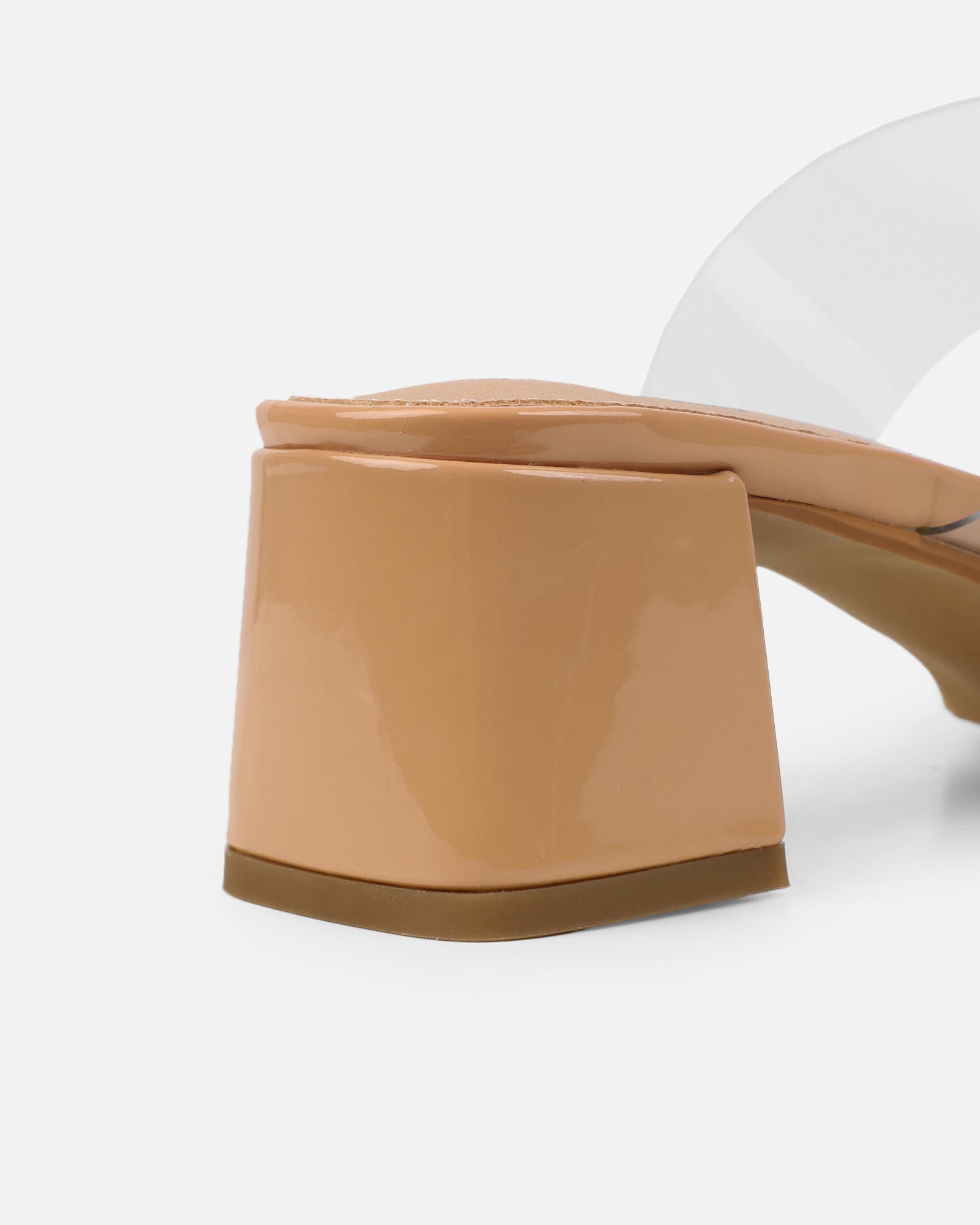 Eadie nude patent clear low block heeled sandals | SIMMI London