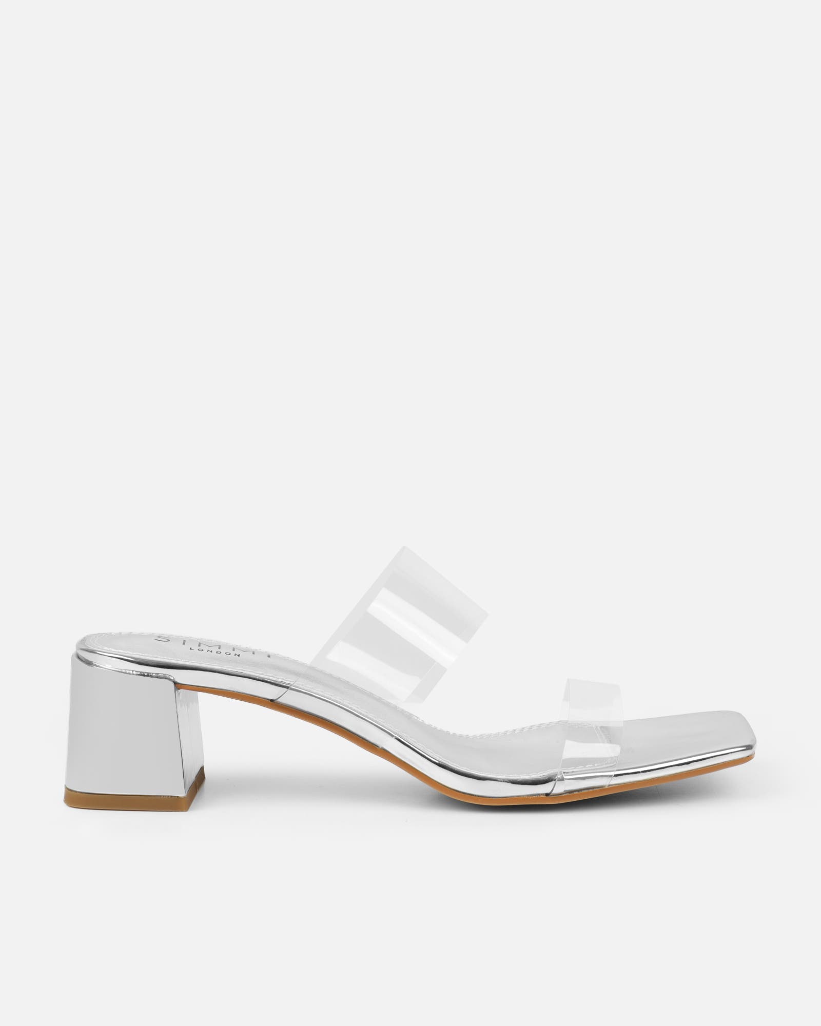 Eadie silver clear low block heeled sandals | SIMMI London
