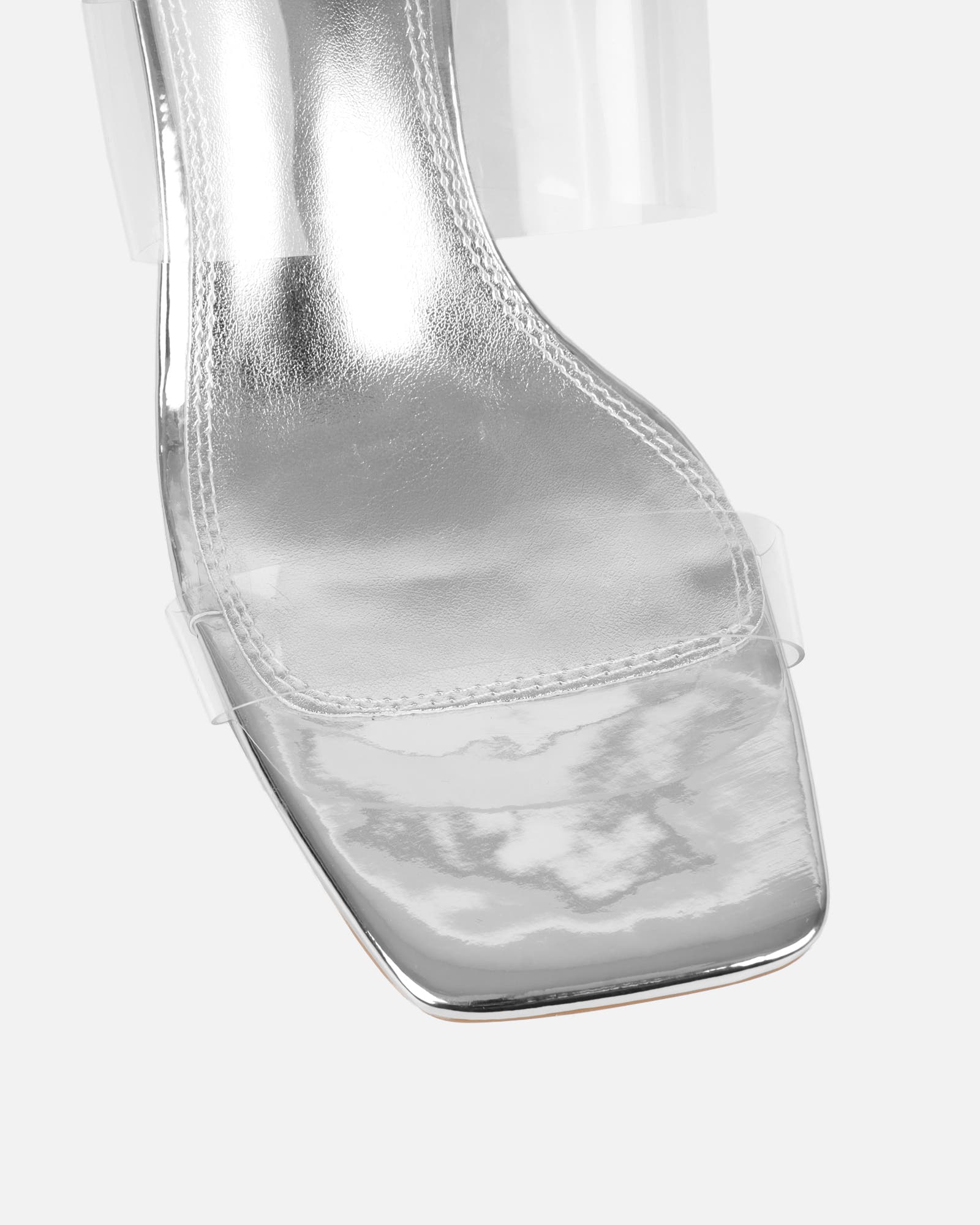 Eadie silver clear low block heeled sandals | SIMMI London
