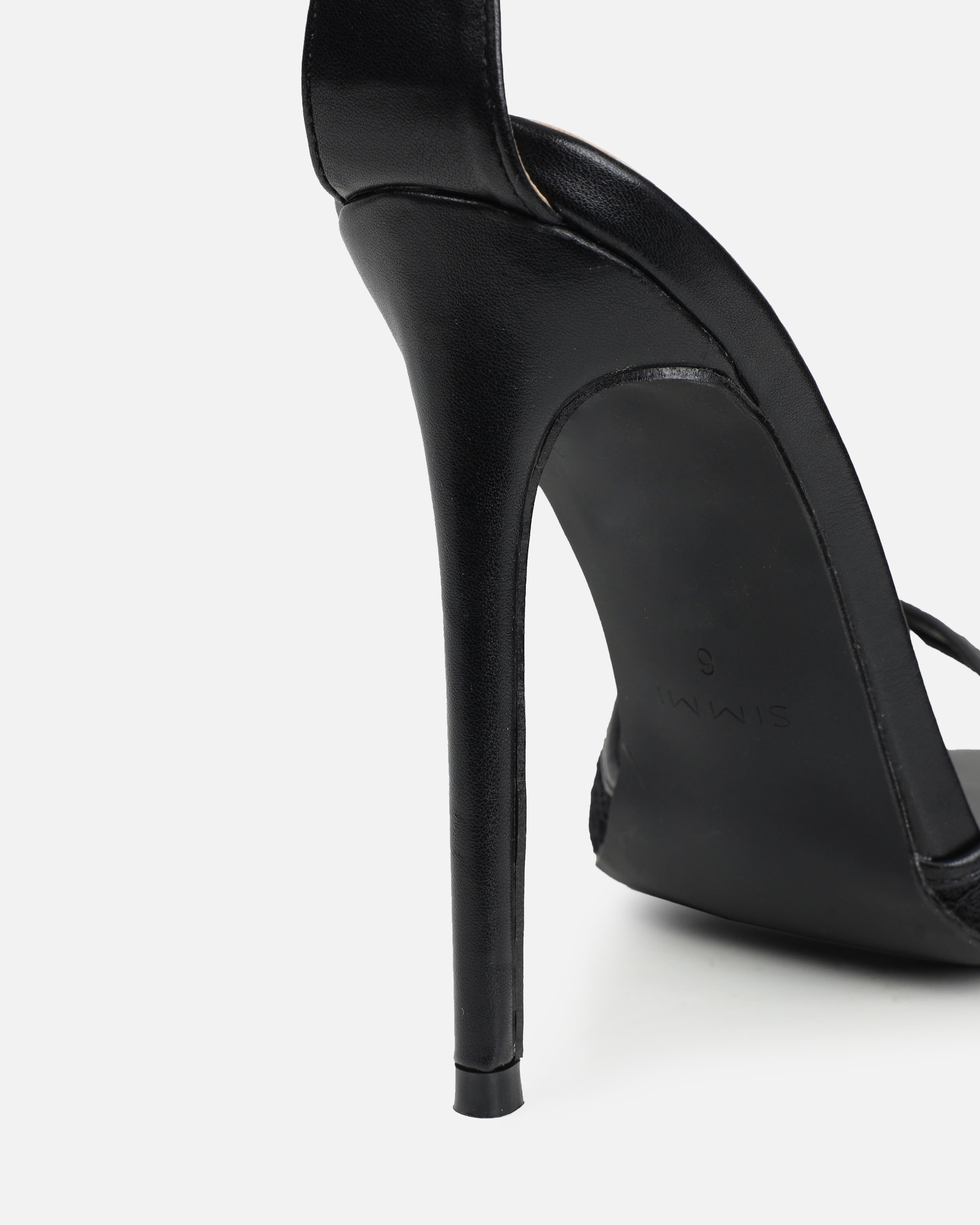 Eavie Black Lace Heeled Sandals | SIMMI London
