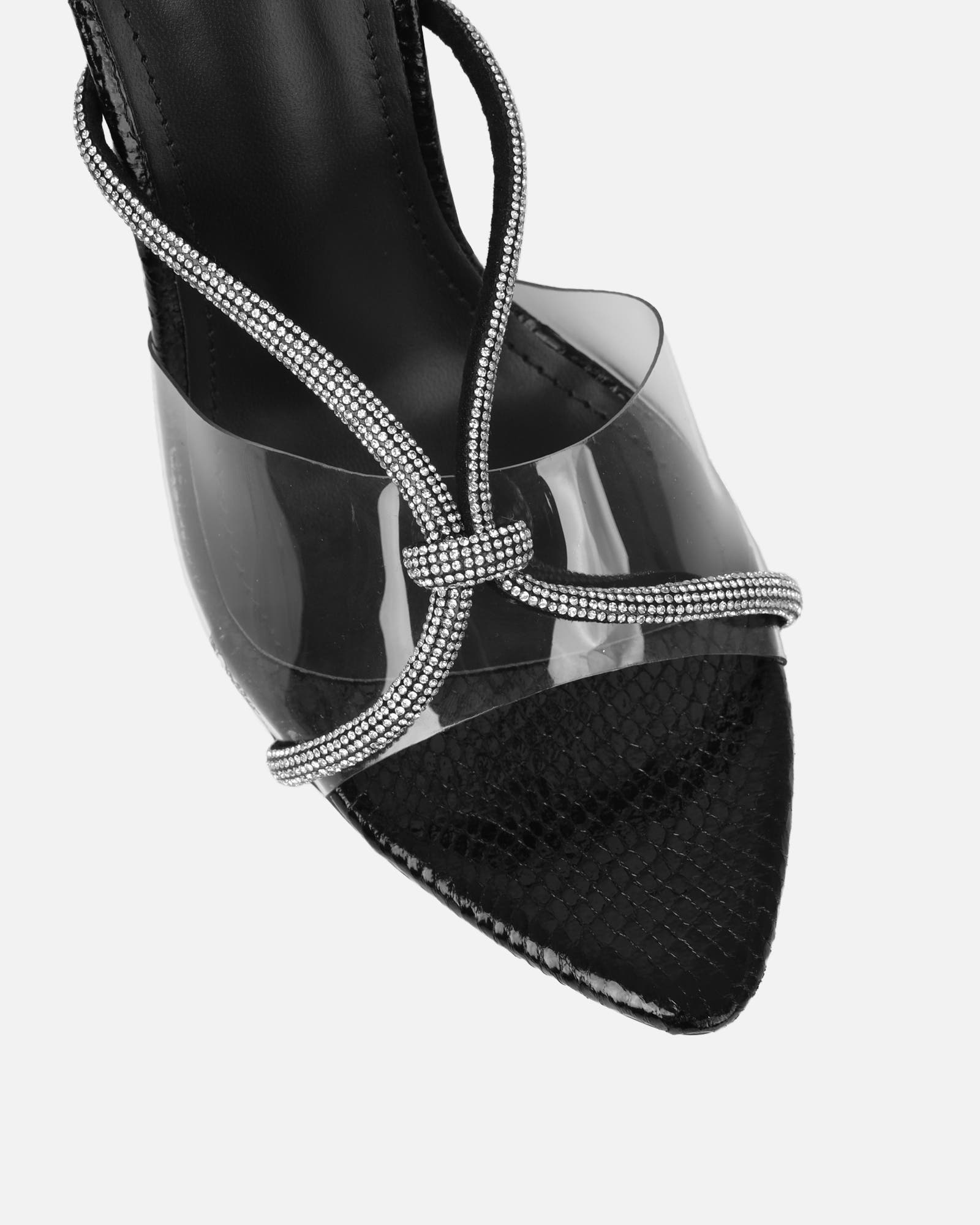 Meriel Black Snake Effect Stiletto Mules | SIMMI London