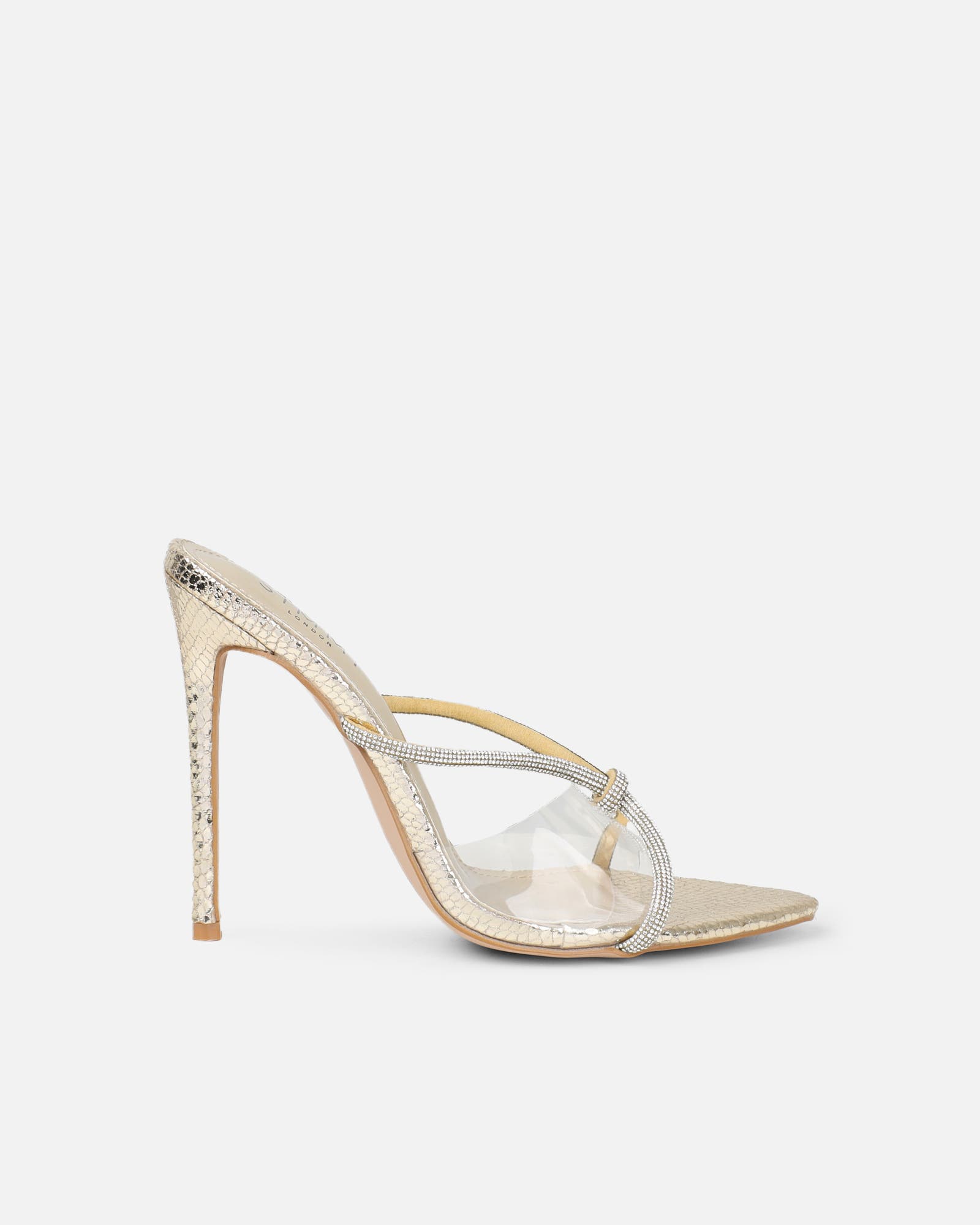 Meriel Gold Snake Effect Stiletto Mules | SIMMI London