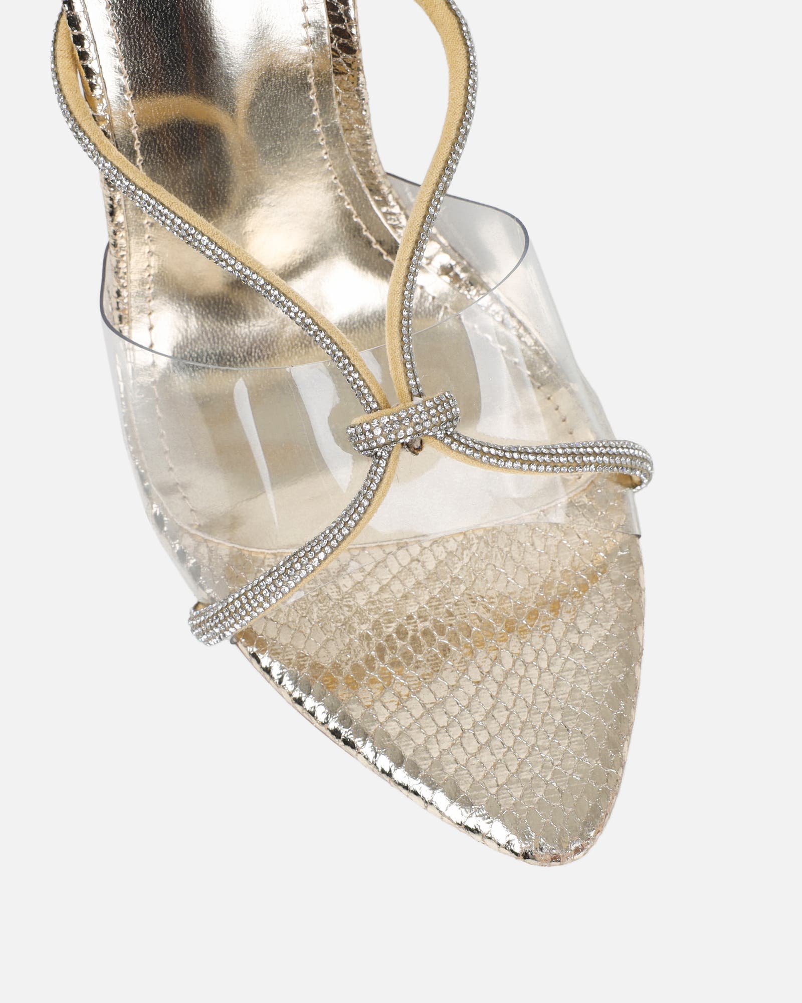 Meriel Gold Snake Effect Stiletto Mules | SIMMI London