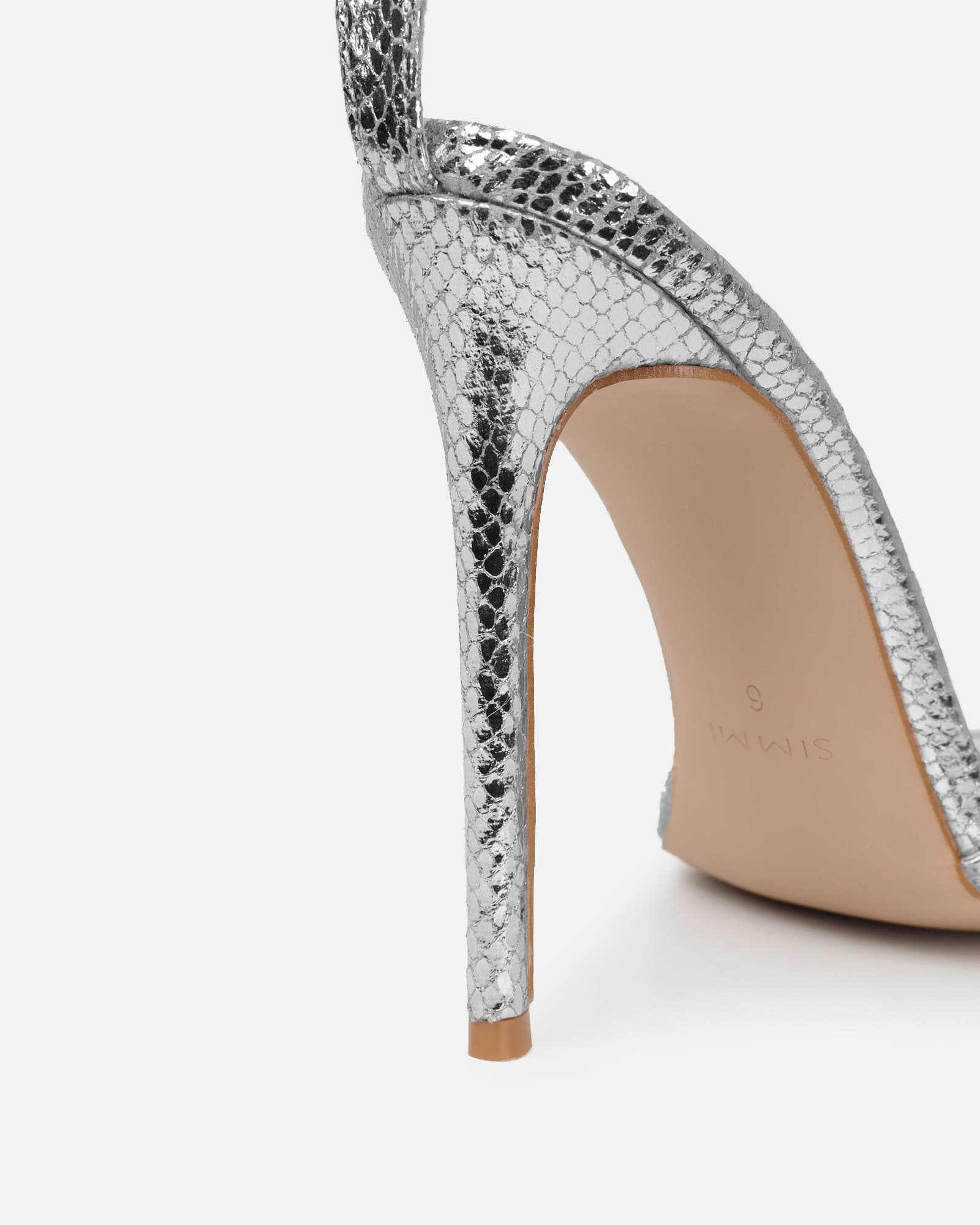 Shakirah Silver Snake Diamante Heeled Sandals | SIMMI London
