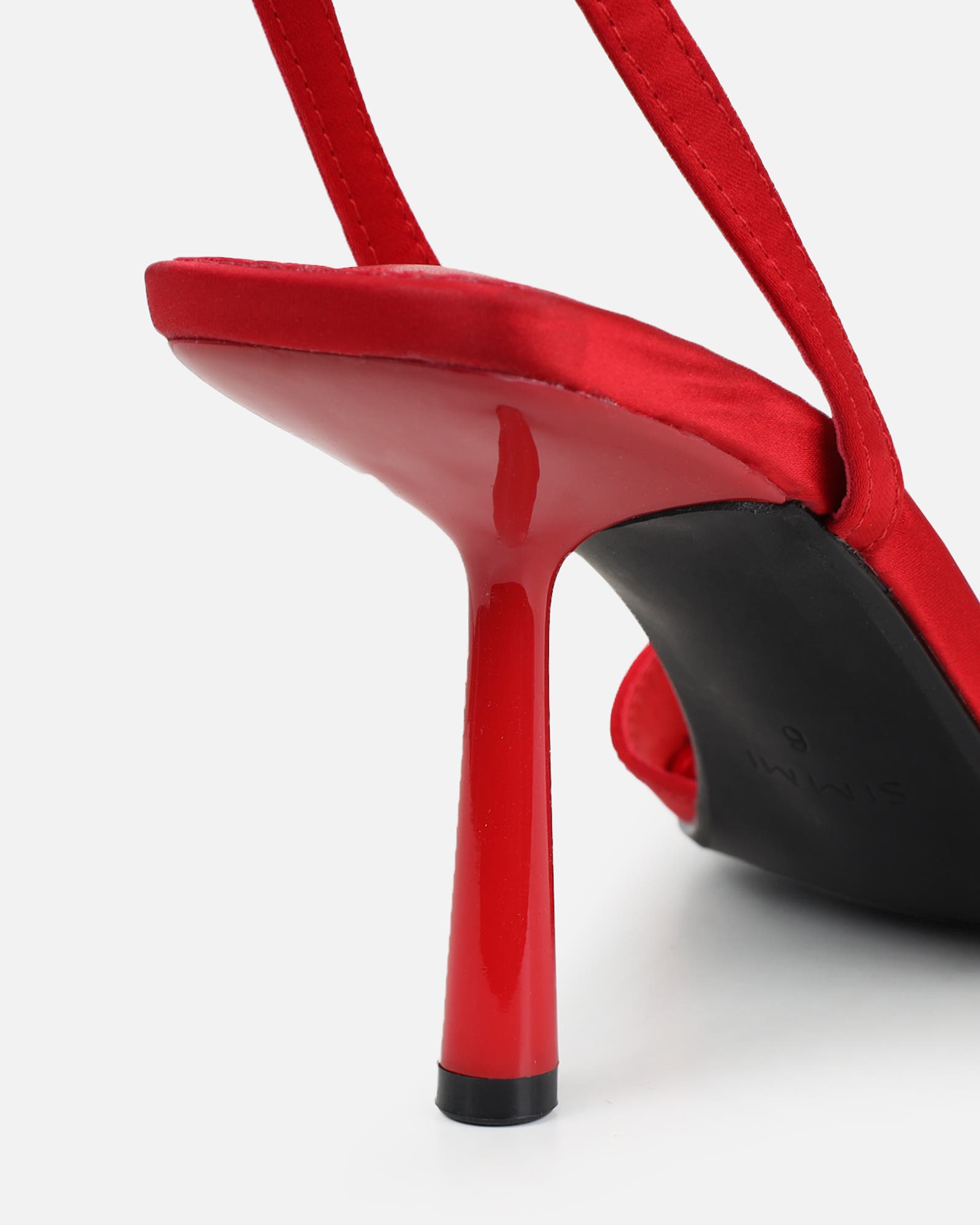 Ebba red satin heeled sandals | SIMMI London