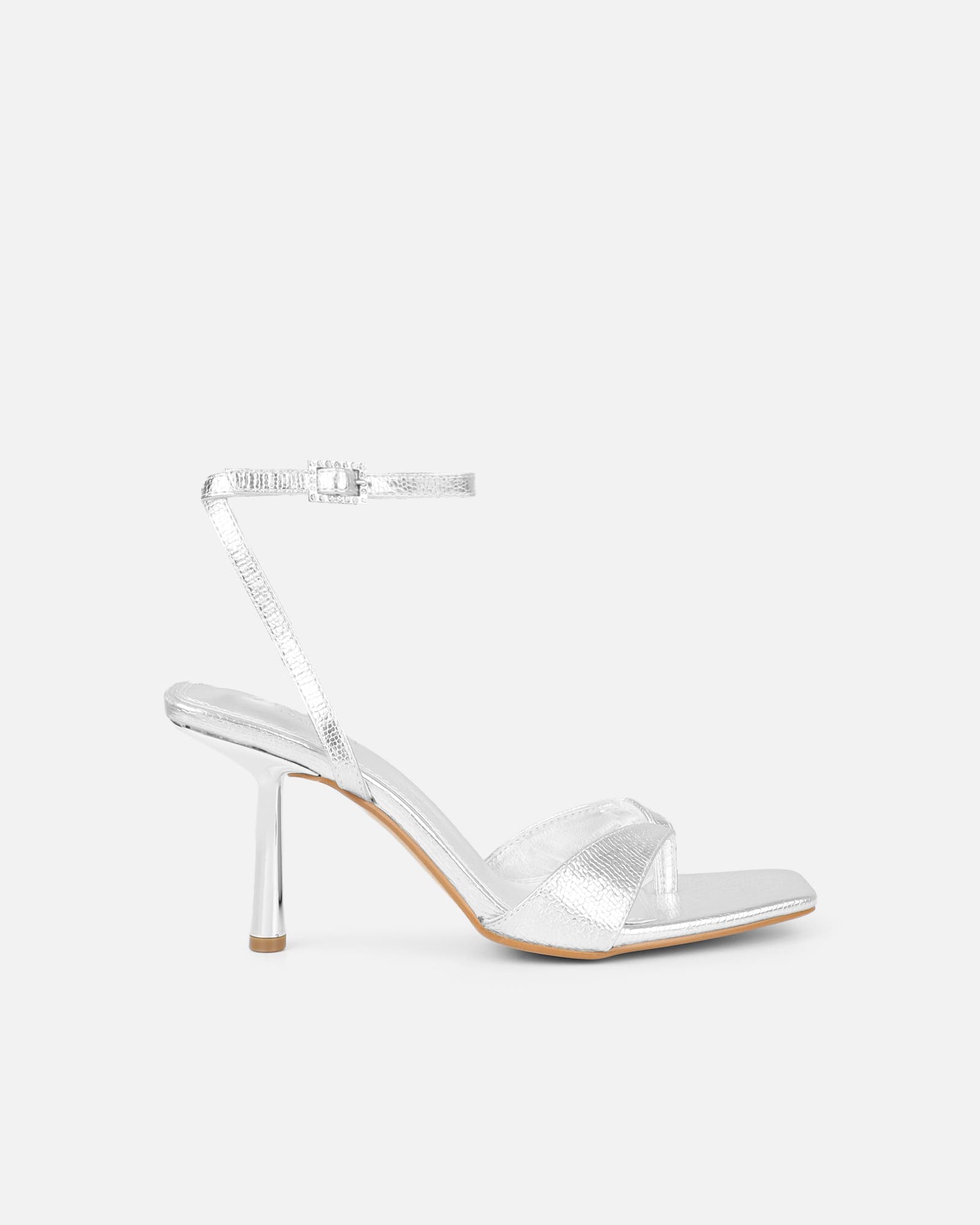 Ebba silver crackle heeled sandals | SIMMI London