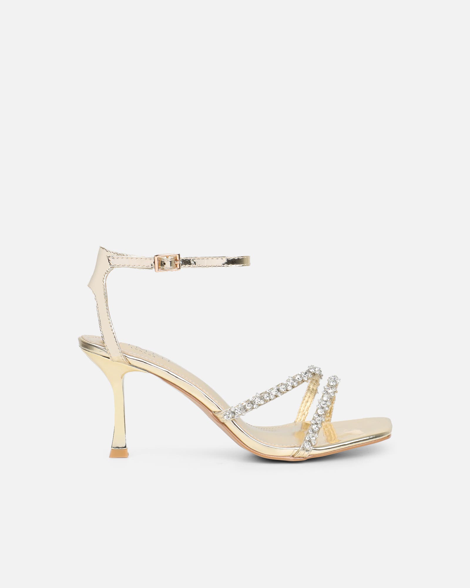 Ediee Gold Mirror Diamante Heeled Sandals | SIMMI London