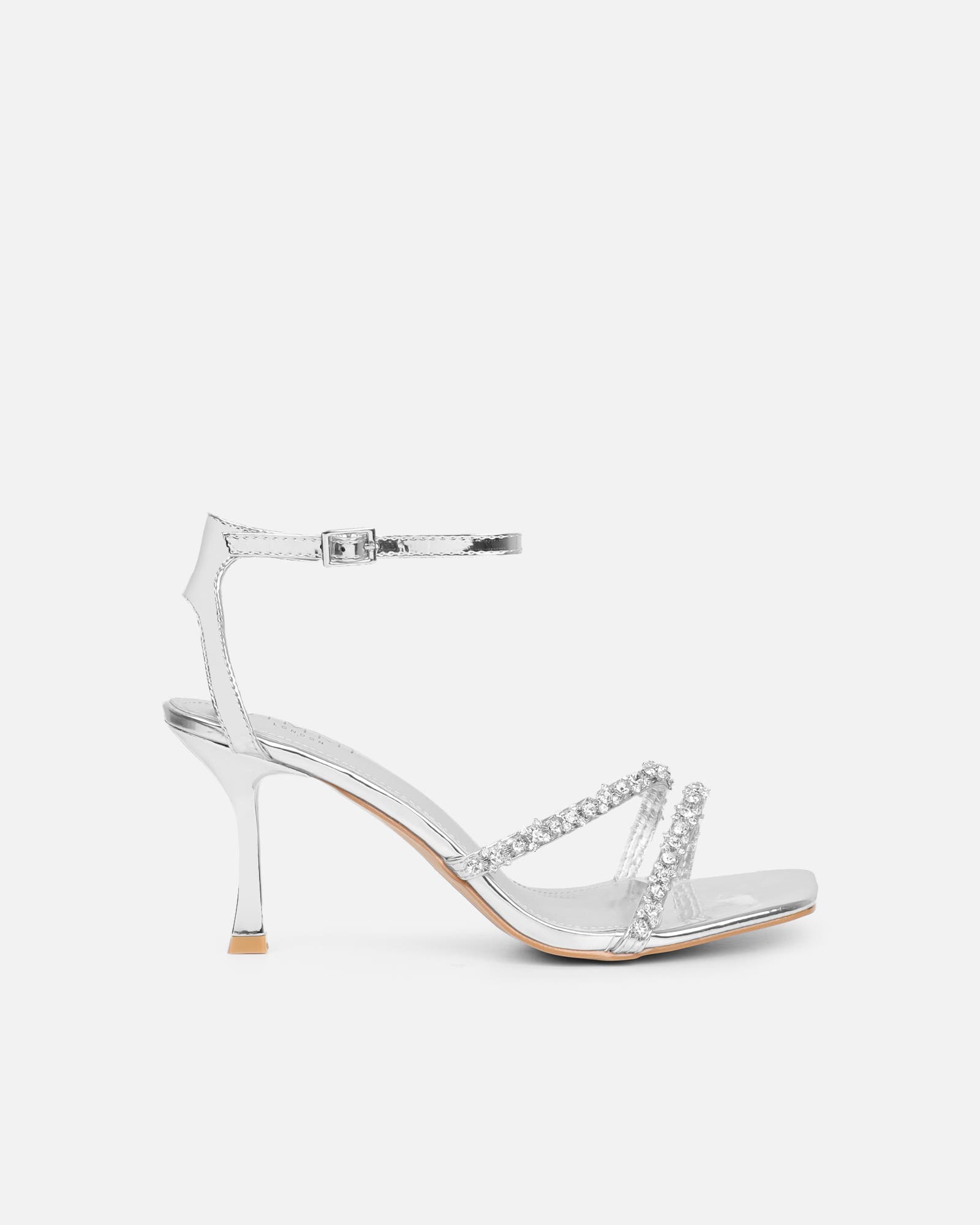 Ediee Silver Mirror Diamante Heeled Sandals | SIMMI London