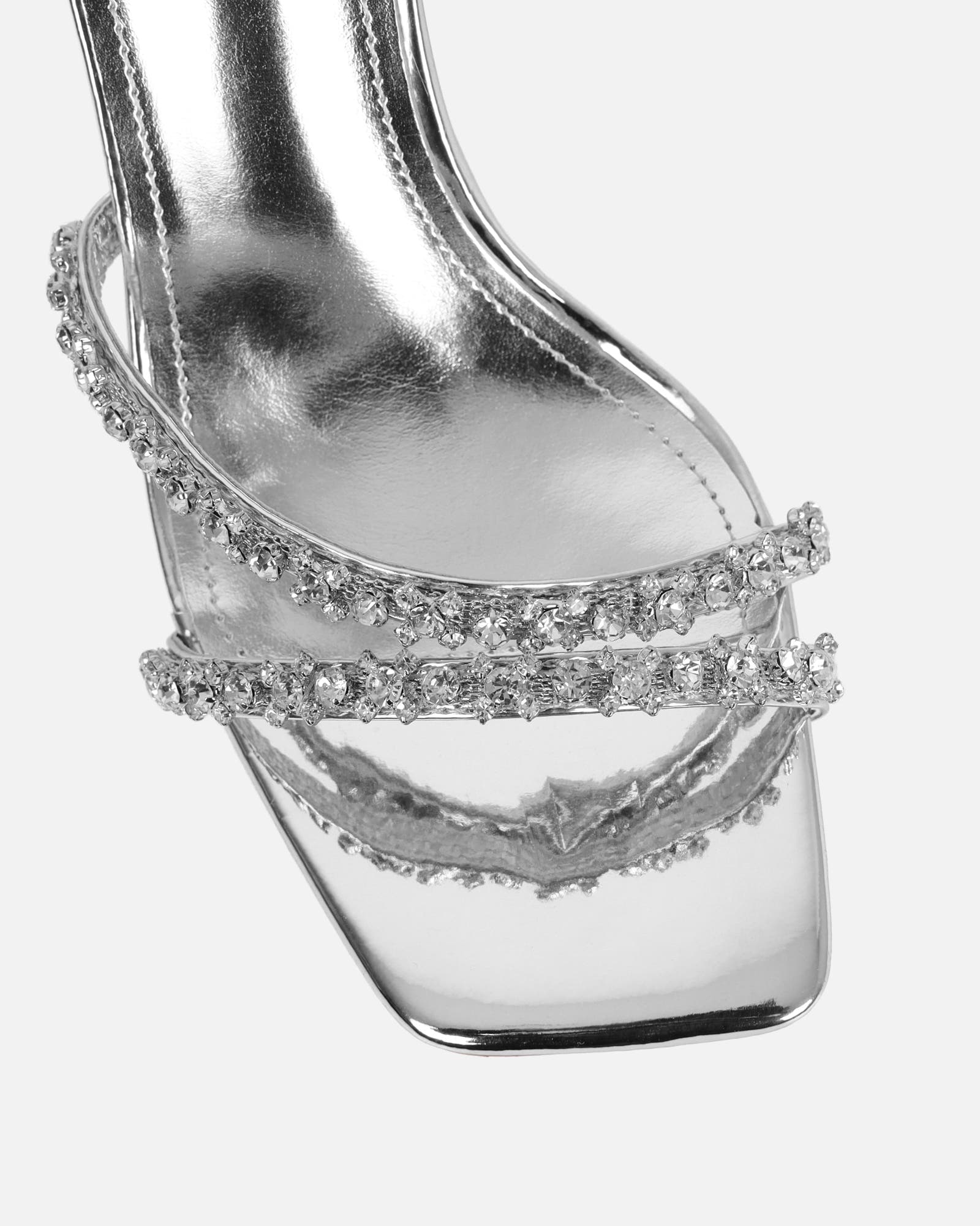 Ediee Silver Mirror Diamante Heeled Sandals | SIMMI London