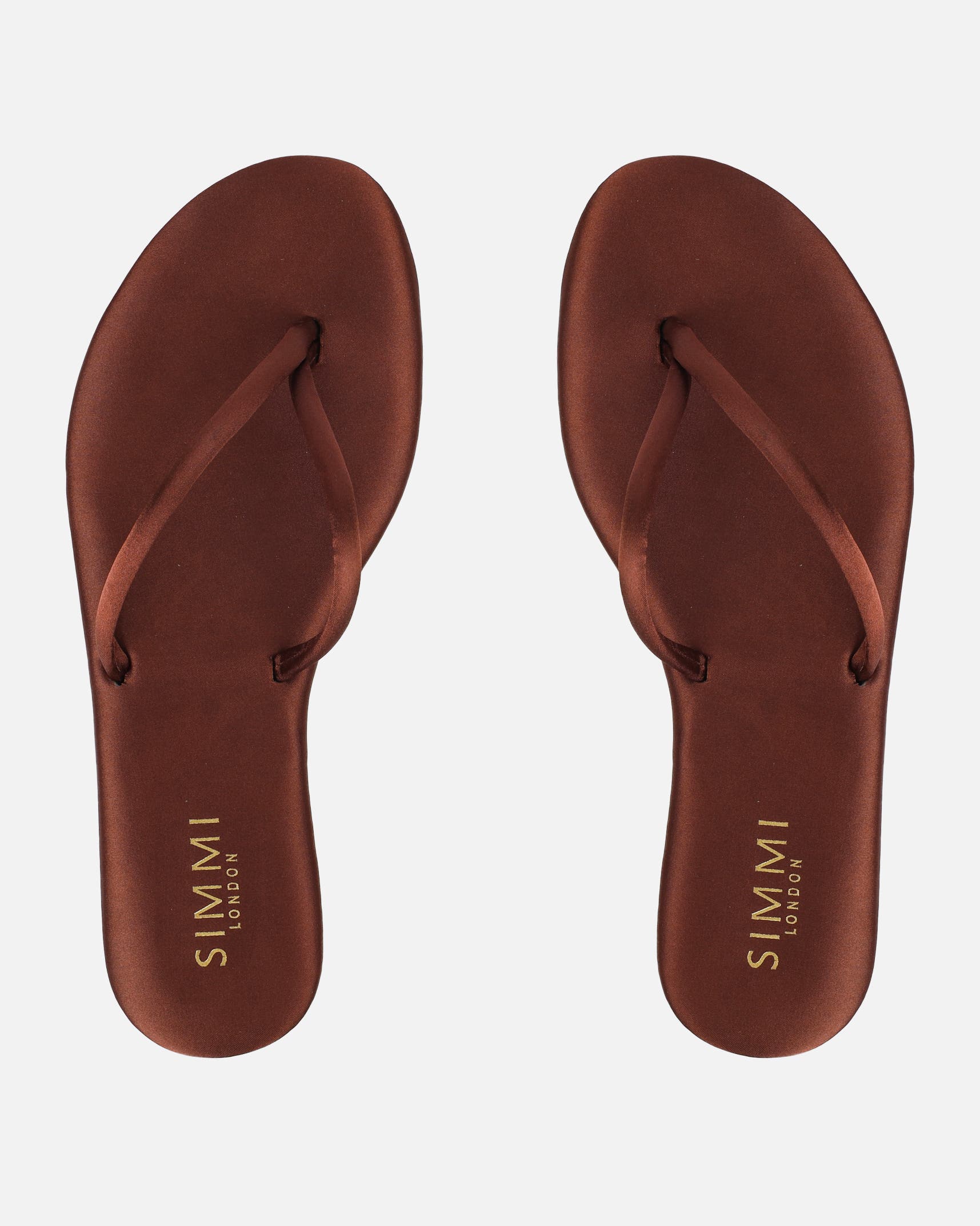 Elmas Chocolate Brown Satin Toe Thong Sandals | SIMMI London