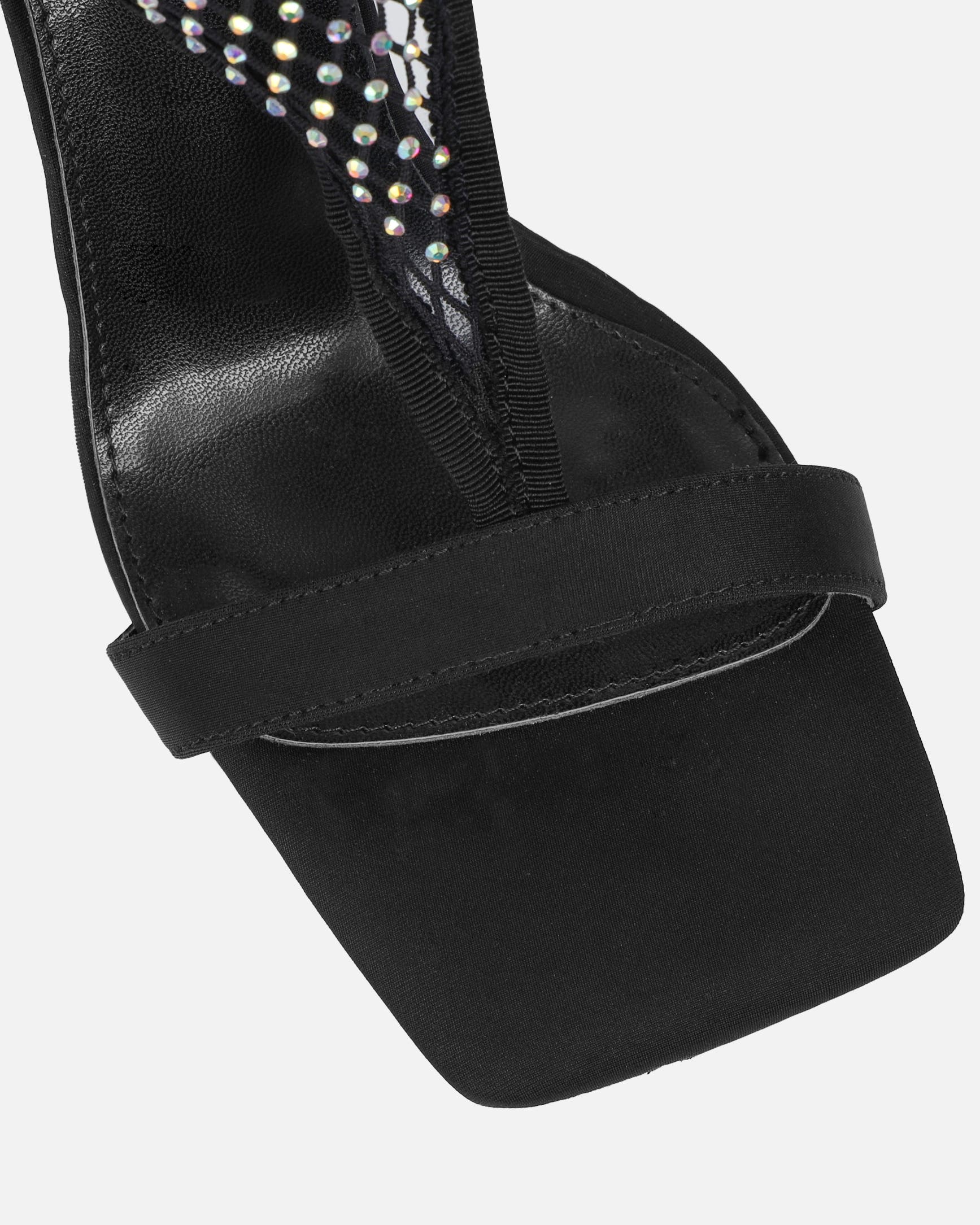 Venyi Black Toe Thong Diamante Mesh Heeled Sandals | SIMMI London