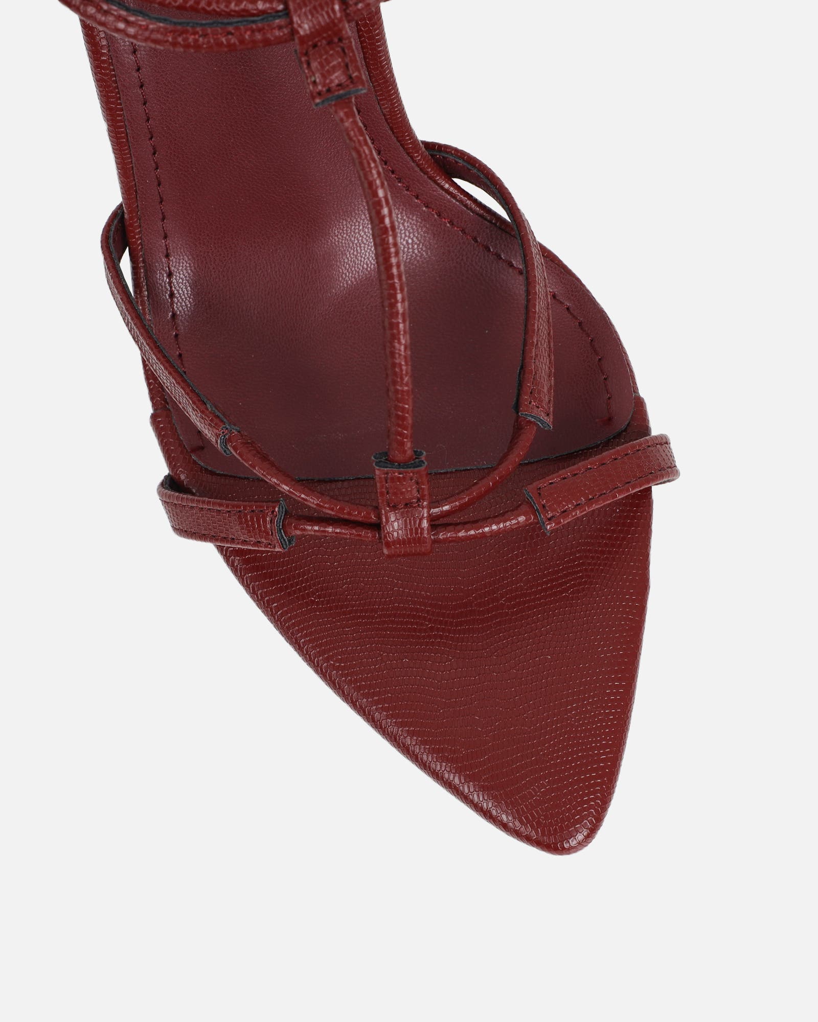 Evara Burgundy Lizard Strappy Heeled Sandals | SIMMI London