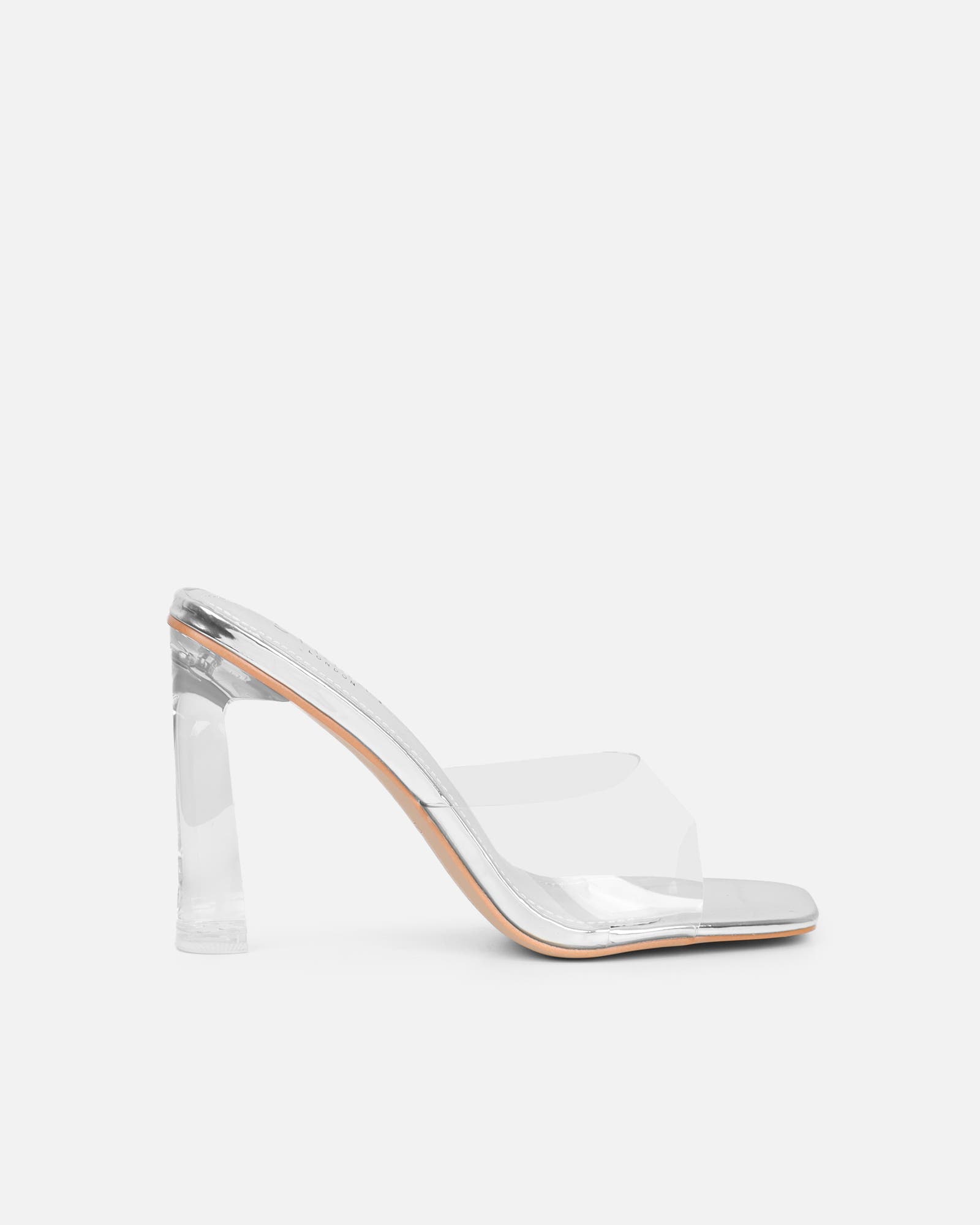 Maylee Clear Silver Mirror Mules | SIMMI London