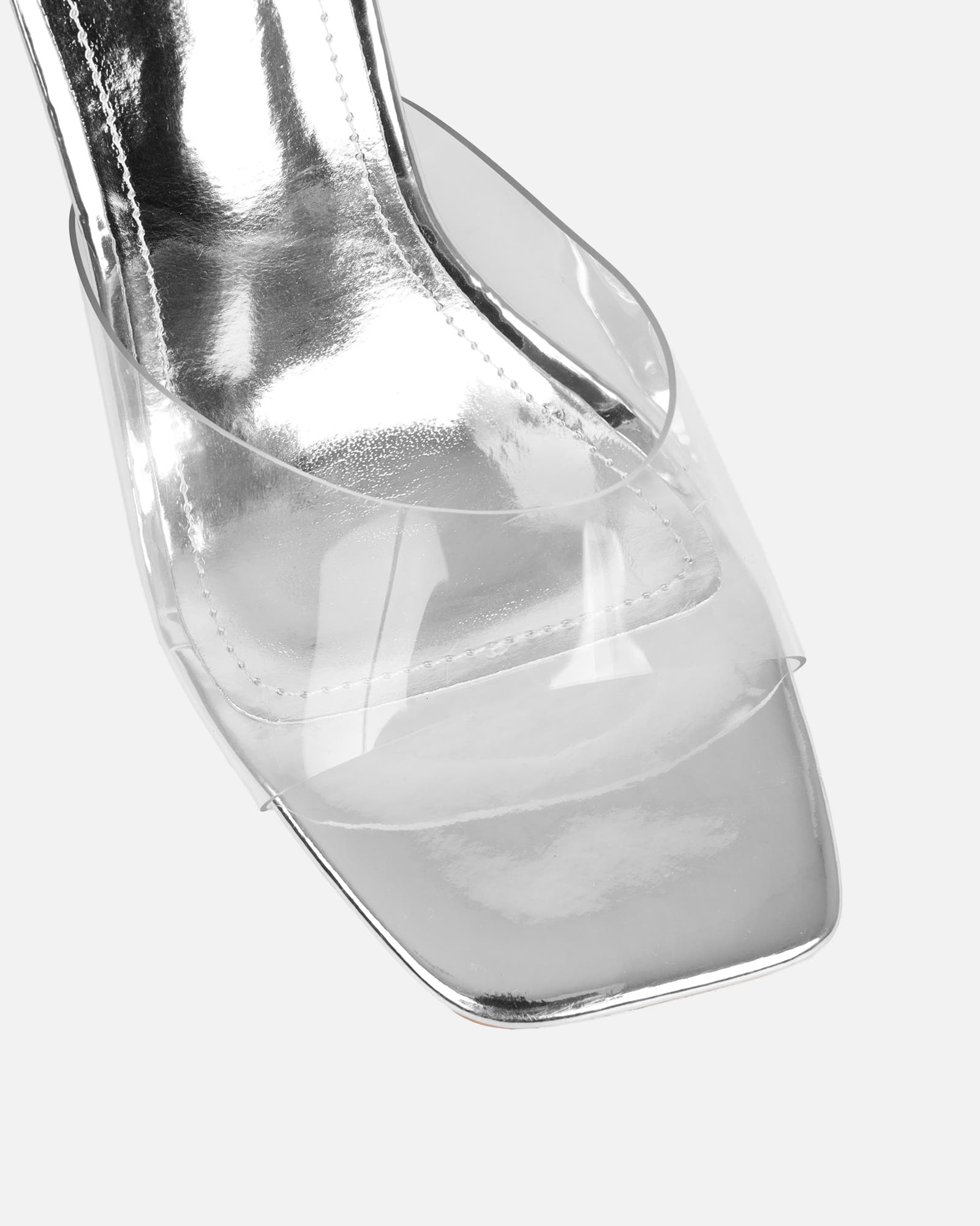 Maylee Clear Silver Mirror Mules | SIMMI London