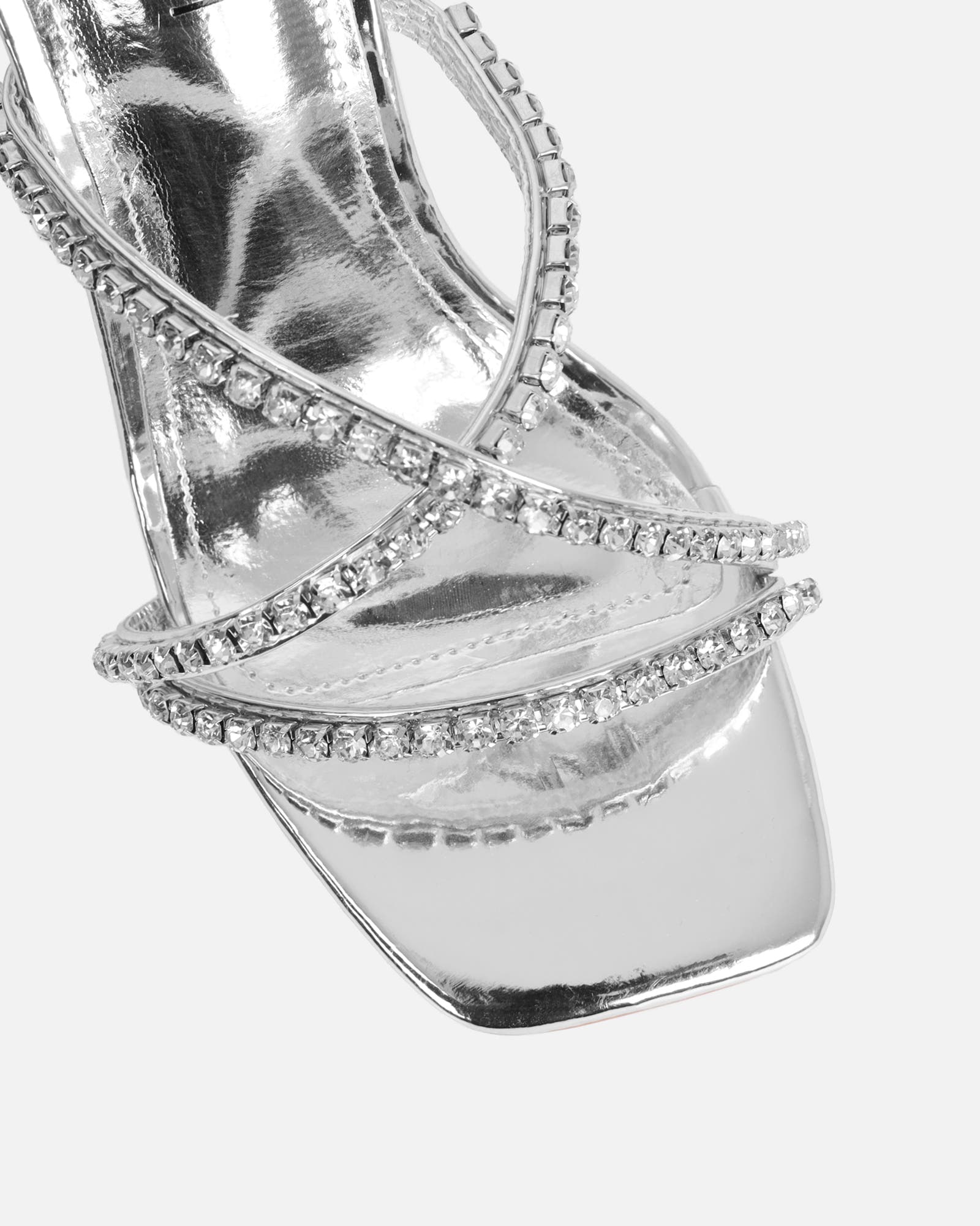 Ferney Silver Mirror Diamante Mules | SIMMI London