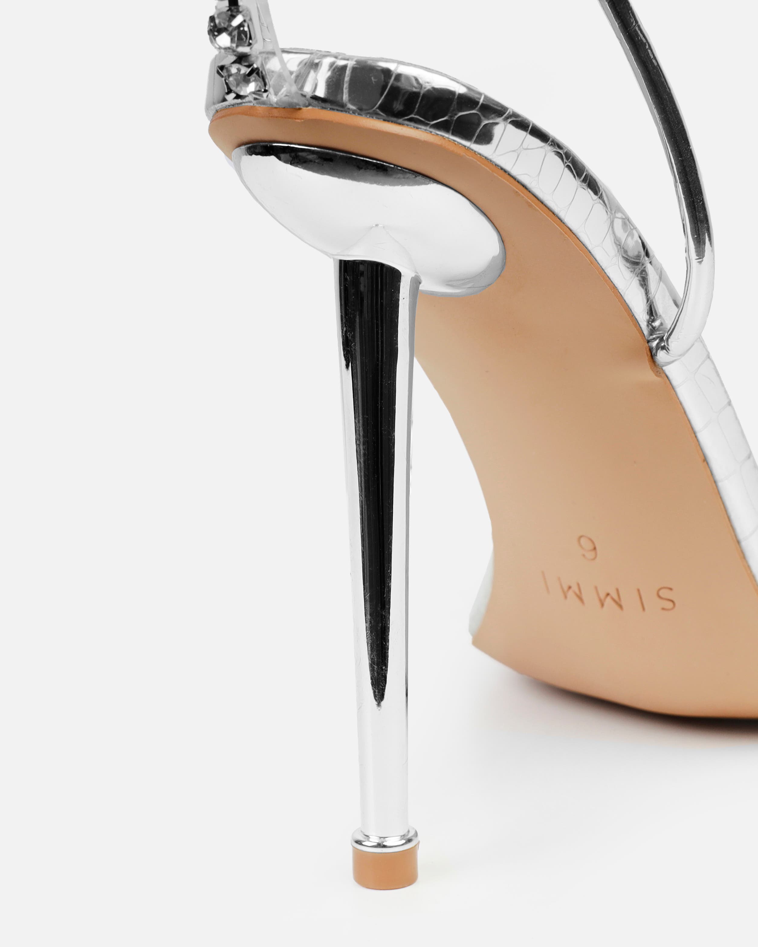 Felicity Silver Mirror Faux Snake Diamante Heels | SIMMI London