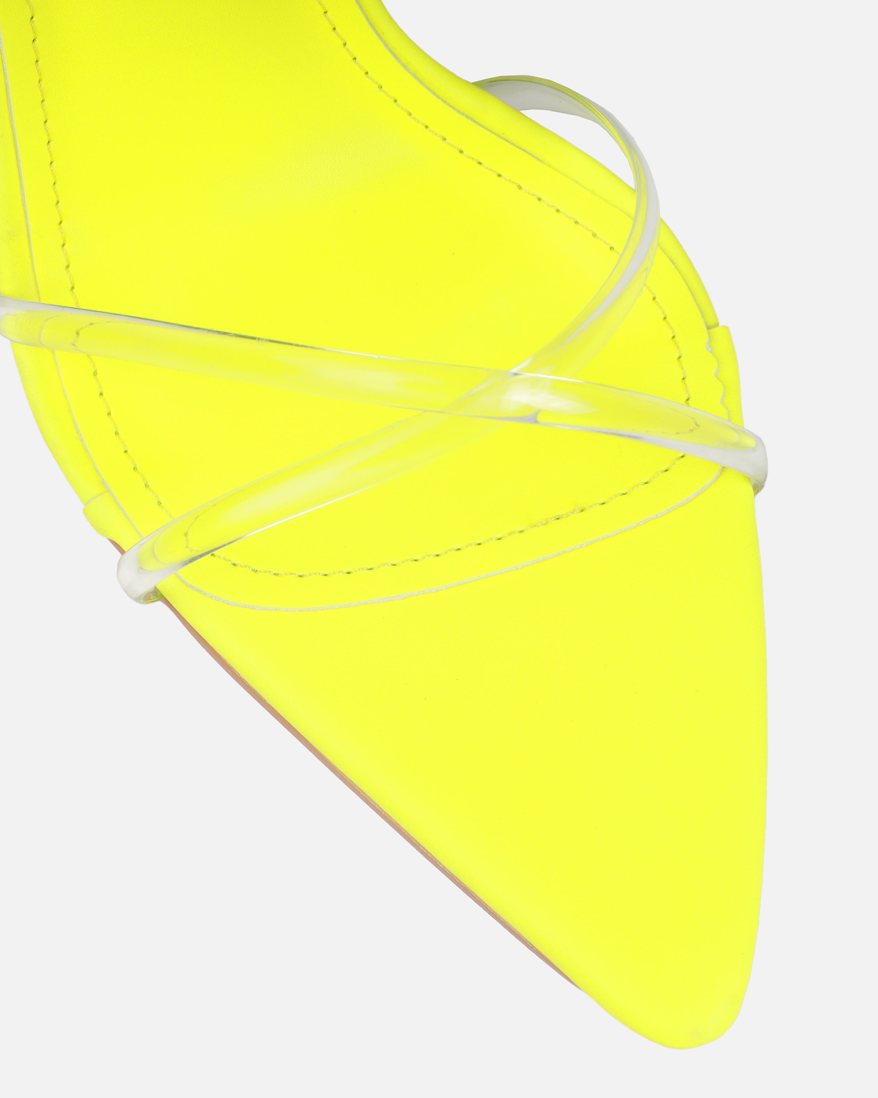 Sade Neon Yellow Clear Stiletto Heels | SIMMI London