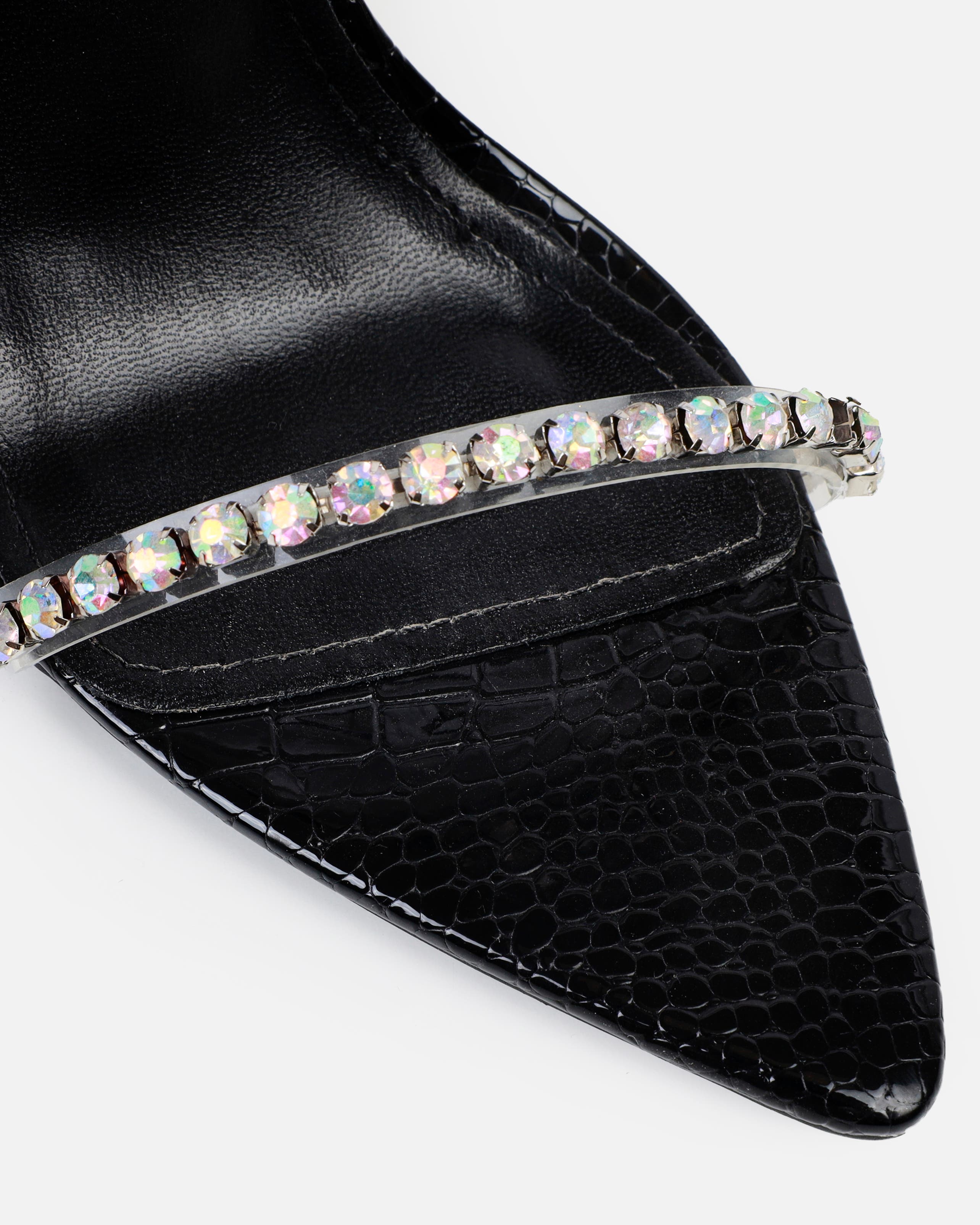 Felicity Black Patent Faux Snake Diamante Heels | SIMMI London