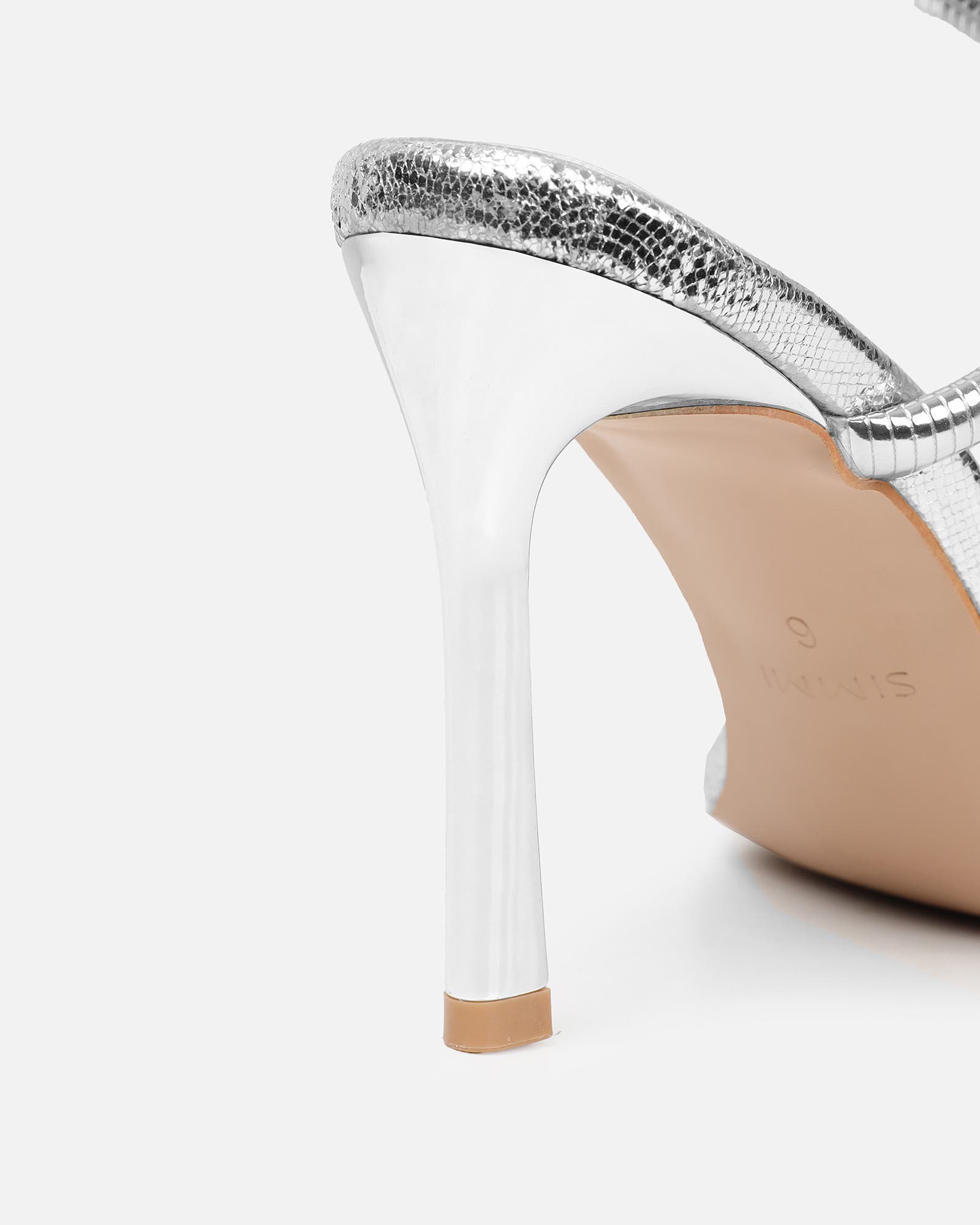 Fenya silver lizard effect spiral heeled sandals | SIMMI London