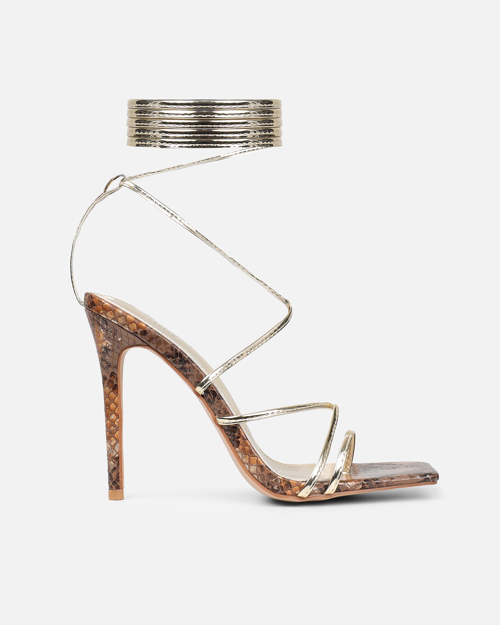 Giana Beige Snake Mix Lace Up Heeled Sandals | SIMMI London