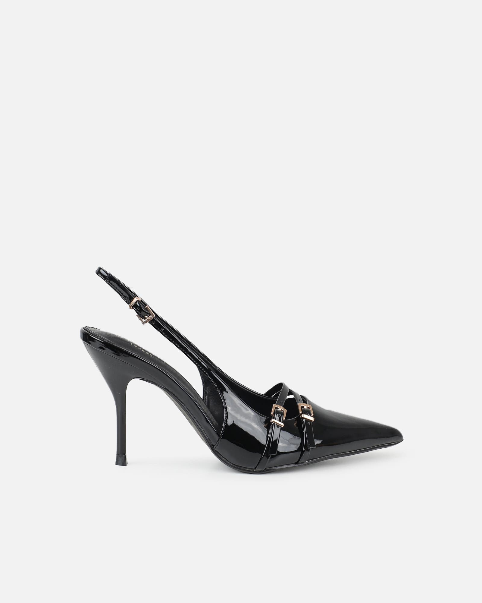 Marika black patent buckle detail slingback courts | SIMMI London