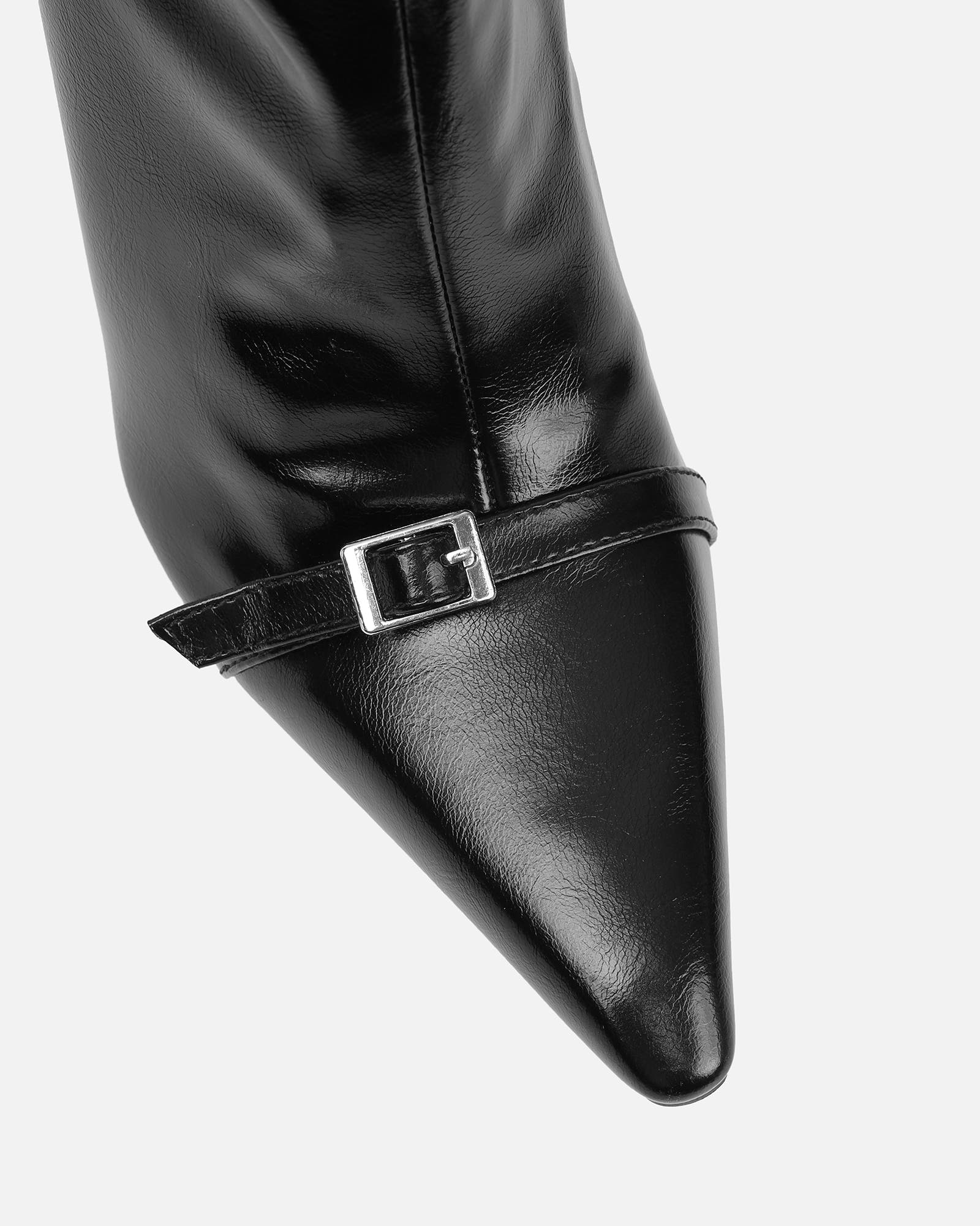 Hade Black Buckle Detail Heeled Knee Boots | SIMMI London