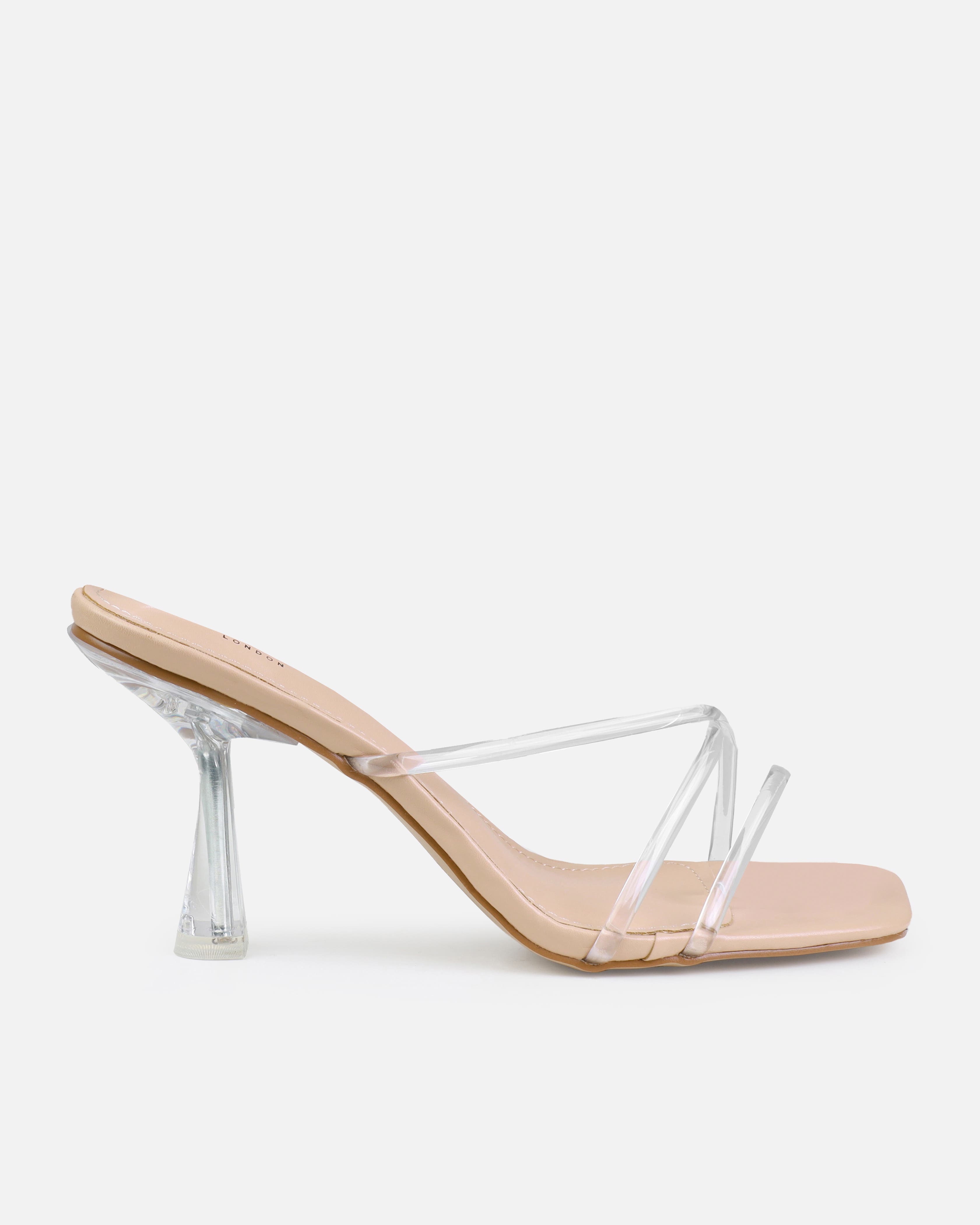 Honie Clear Nude Mid Heel Mules | SIMMI London