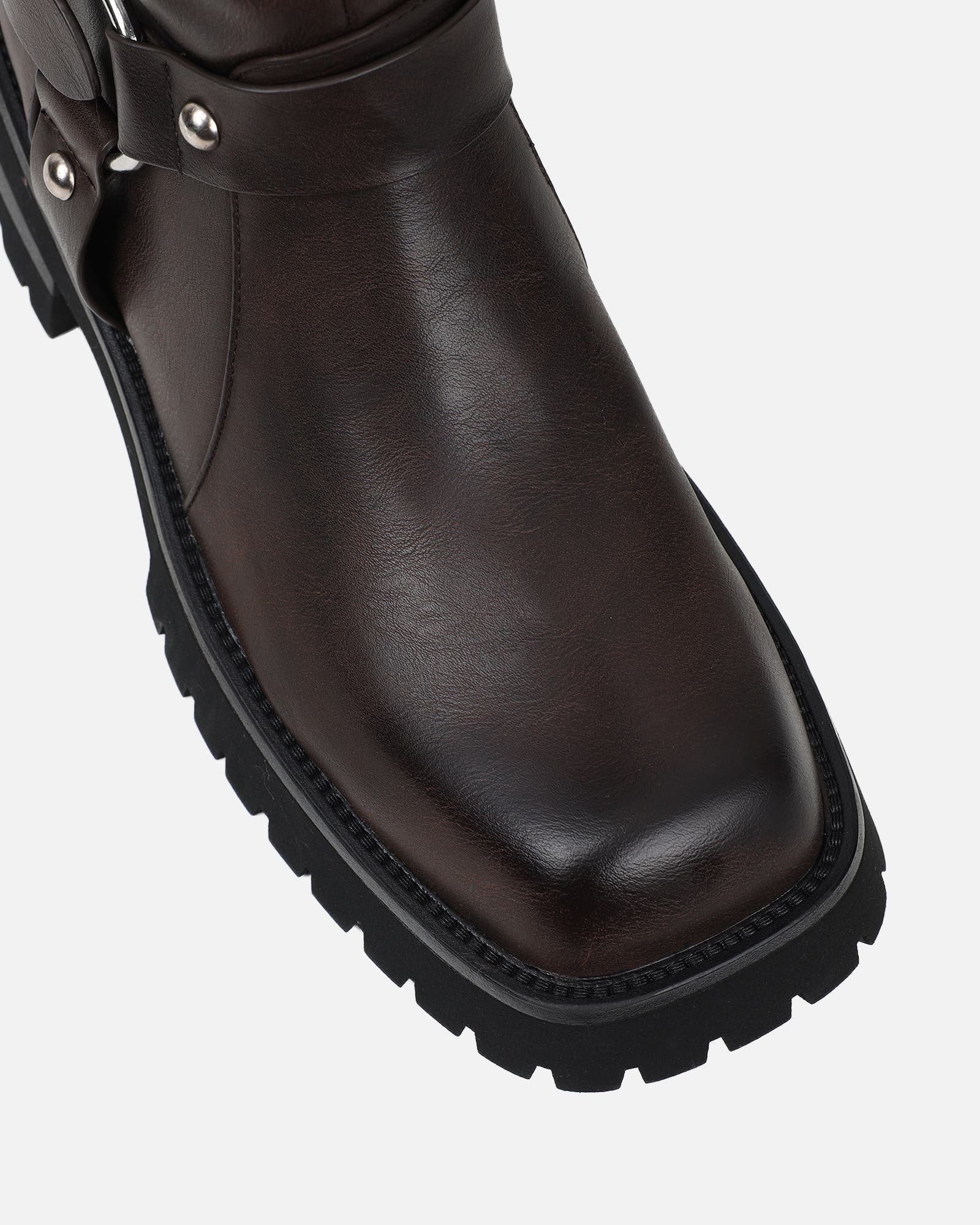 Benton Vintage Brown Knee High Chunky Biker Boots | SIMMI London