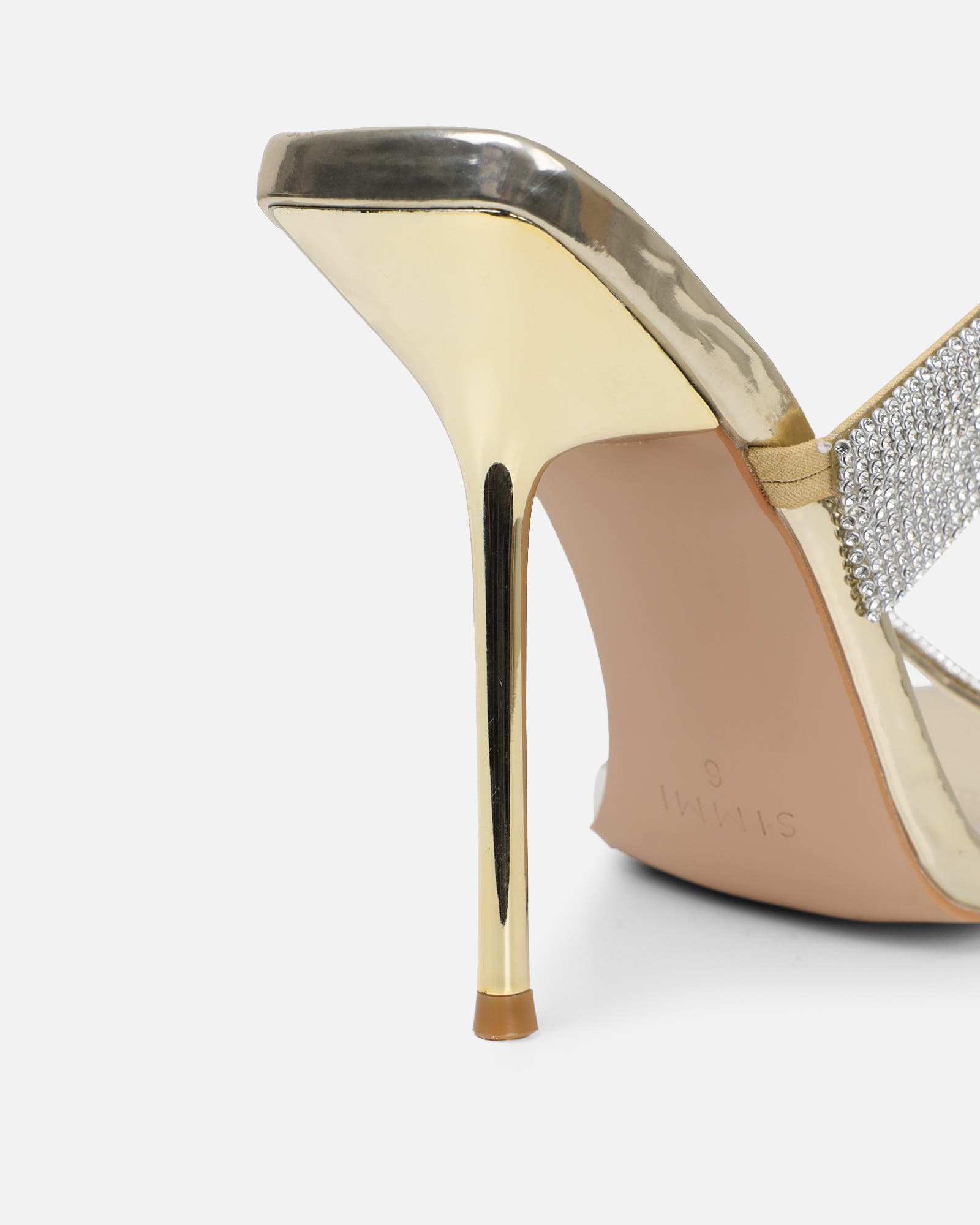 Javana gold mirror diamante spiral heeled sandals | SIMMi London