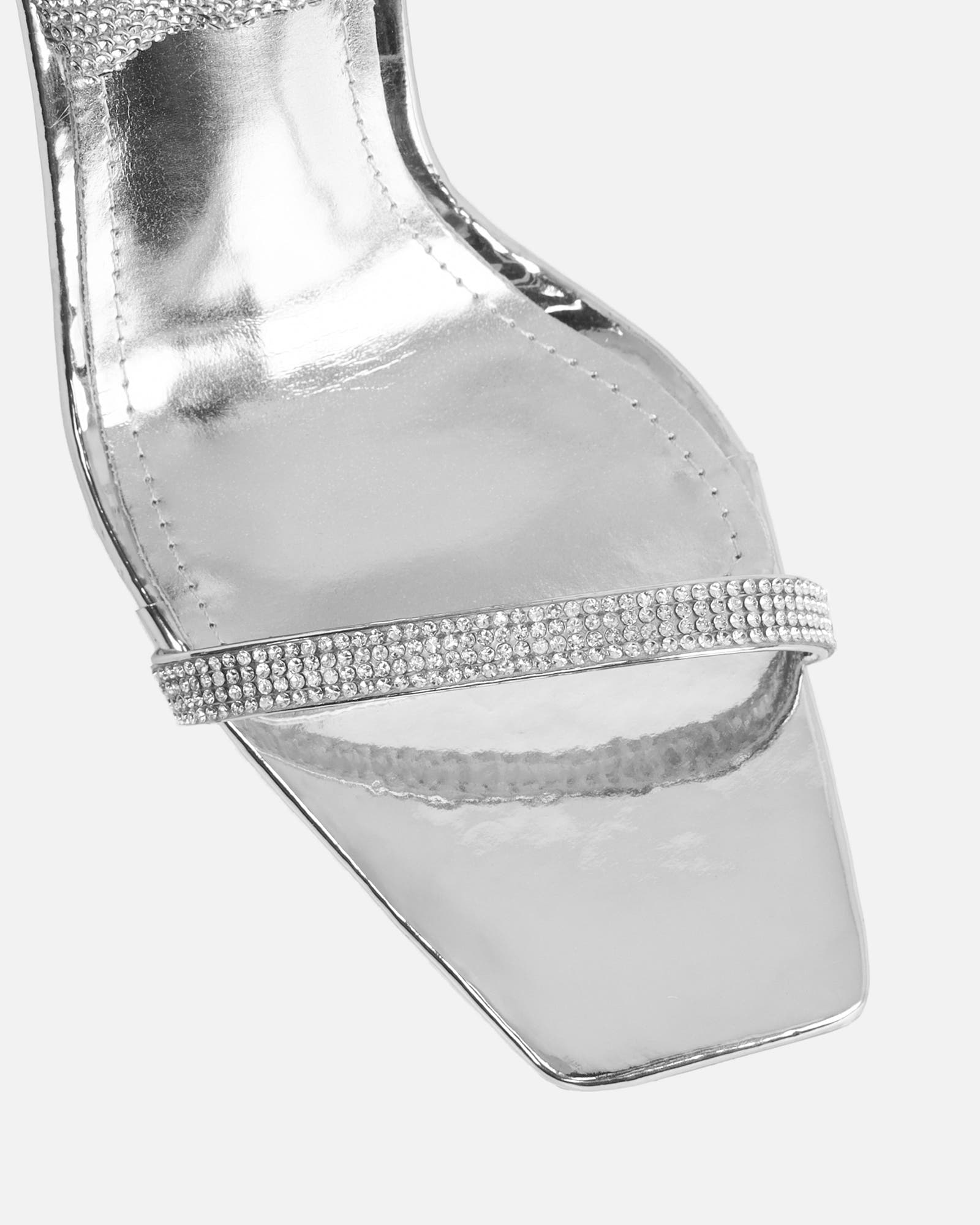 Javana silver mirror diamante spiral heeled sandals | SIMMI London