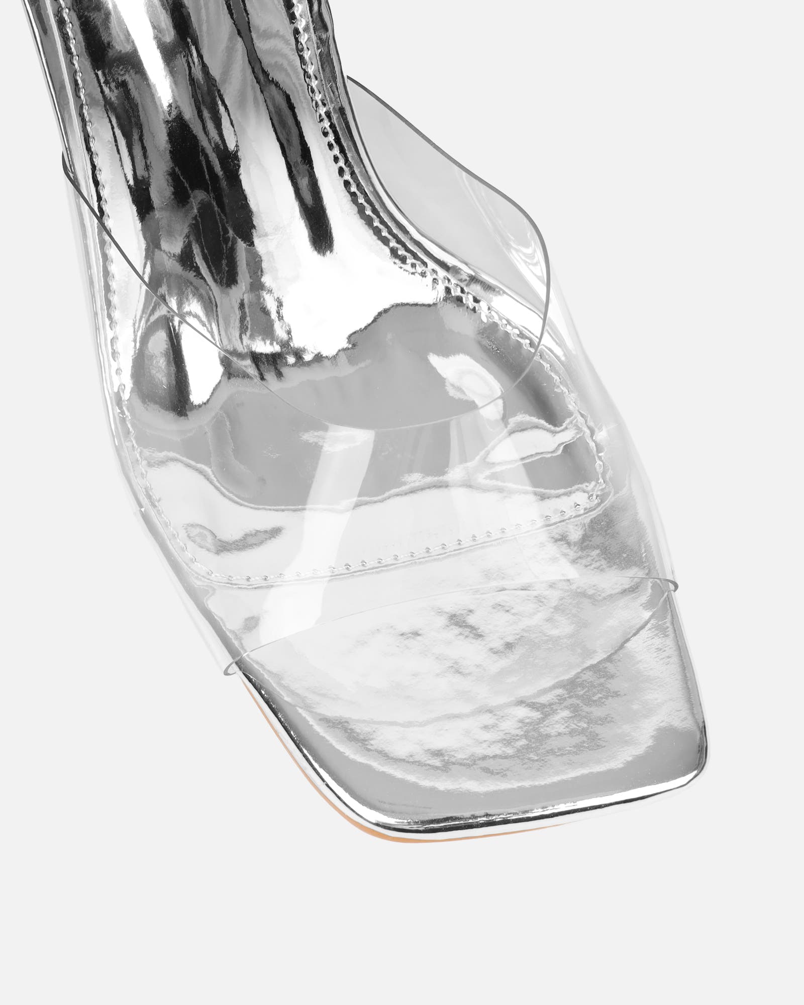 Josephine Clear Silver Mirror Diamante Heeled Sandals | SIMMI London