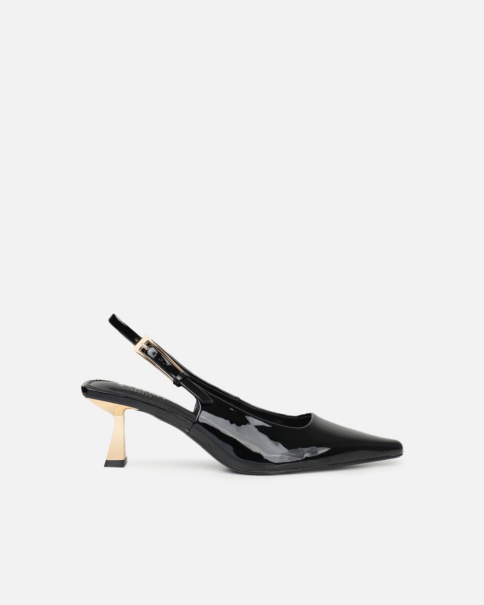June black patent low sling back court shoes | SIMMI London