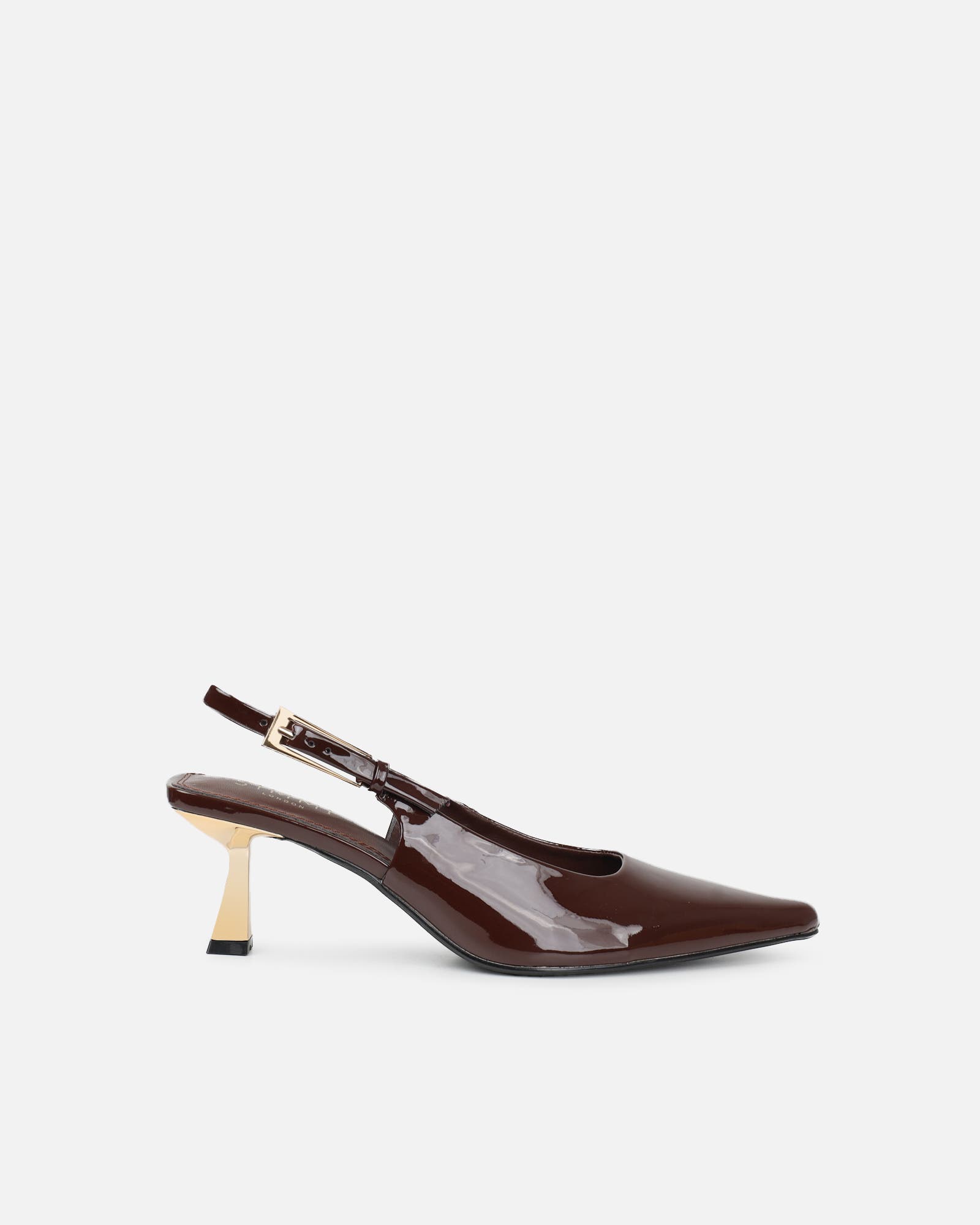 June chocolate brown patent low sling back court shoes | SIMMI London
