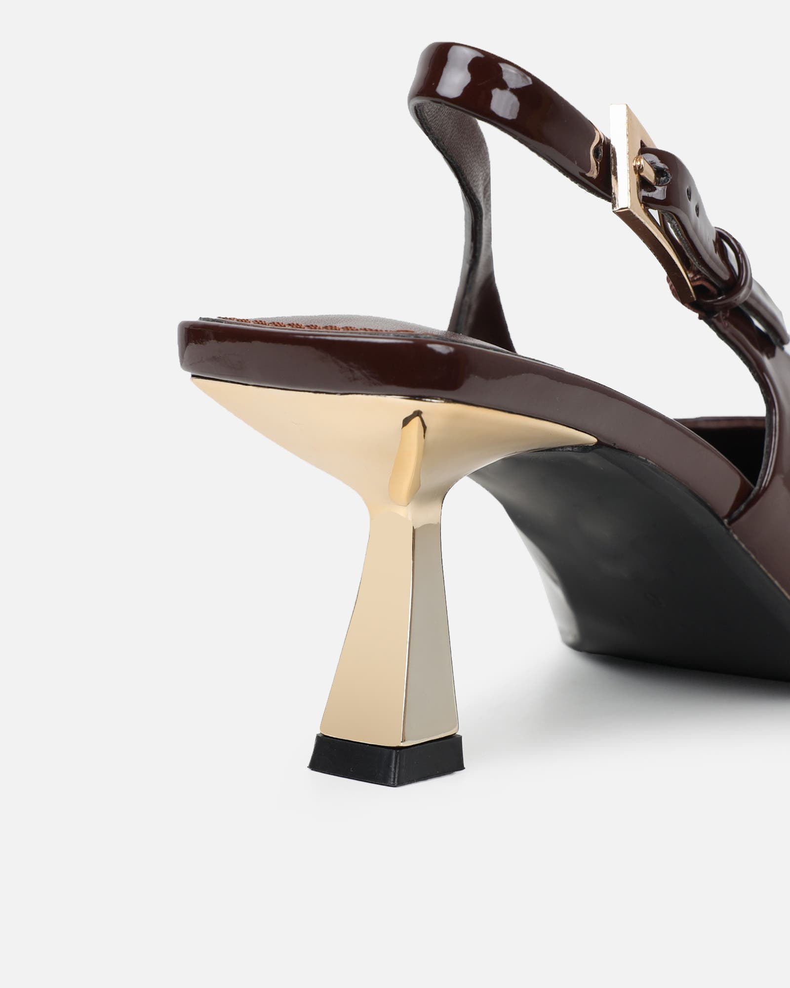 June chocolate brown patent low sling back court shoes | SIMMI London