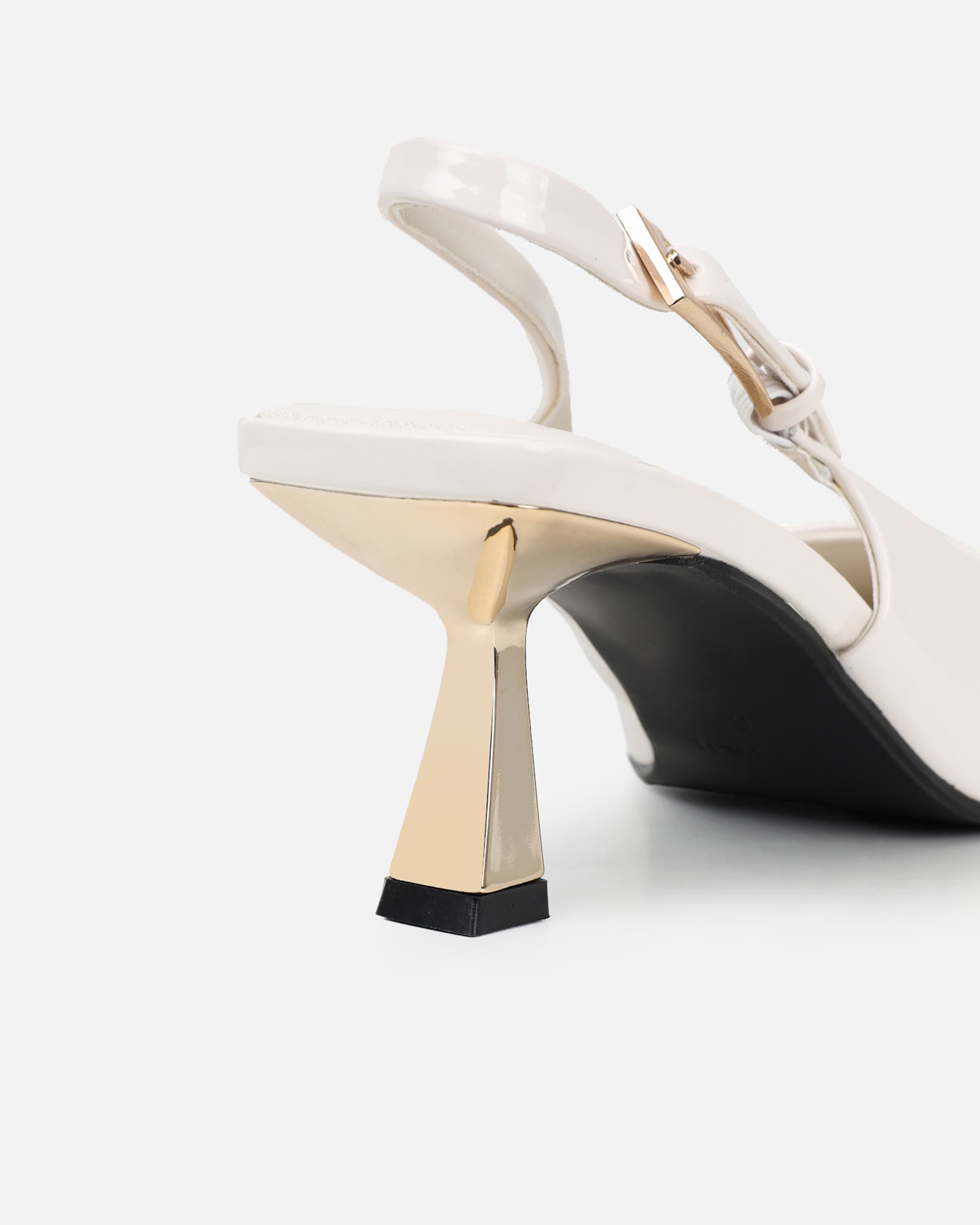 June off white patent low sling back court shoes | SIMMI London