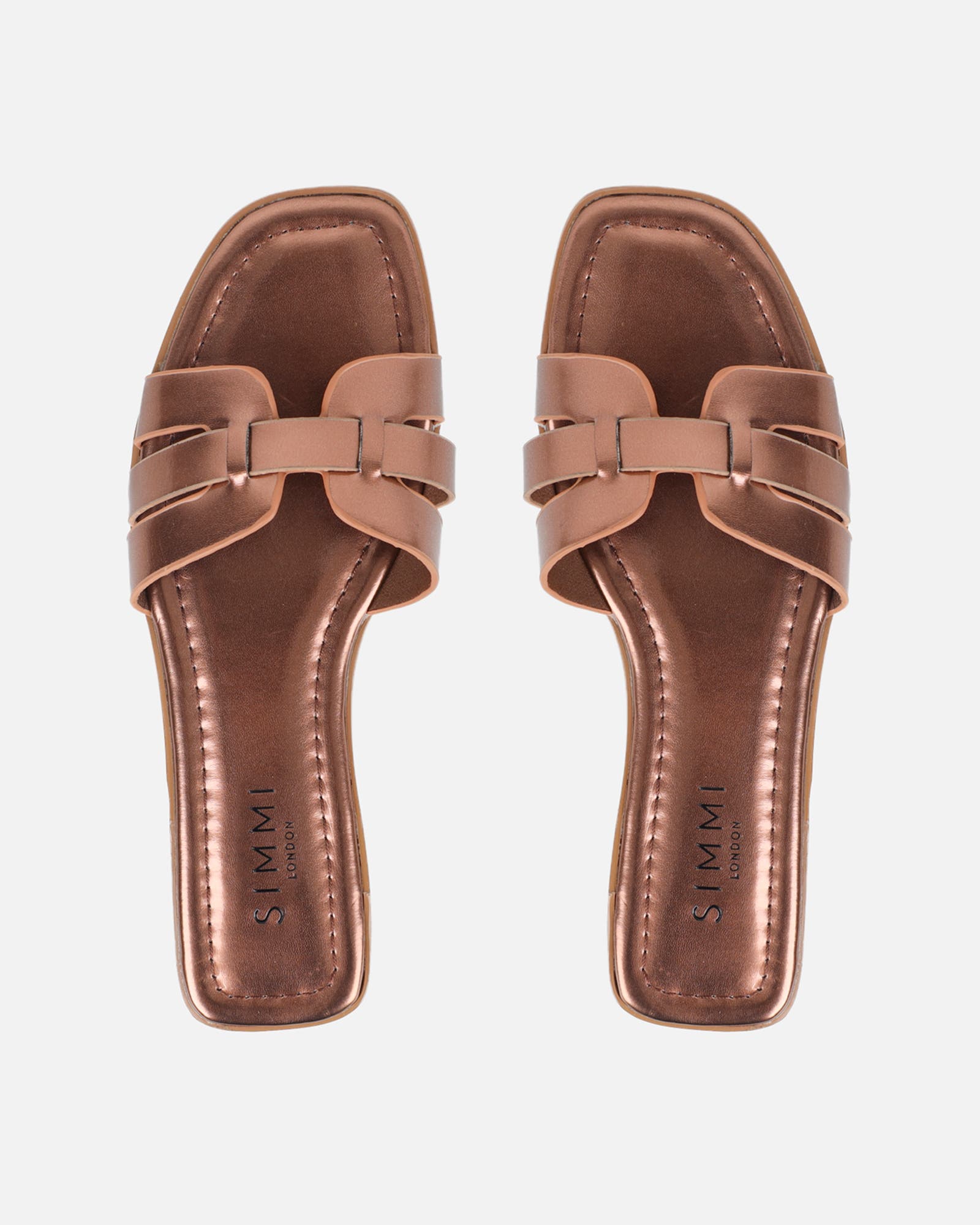 Jorja Bronze Metallic Slip On Flat Sandals | SIMMI London