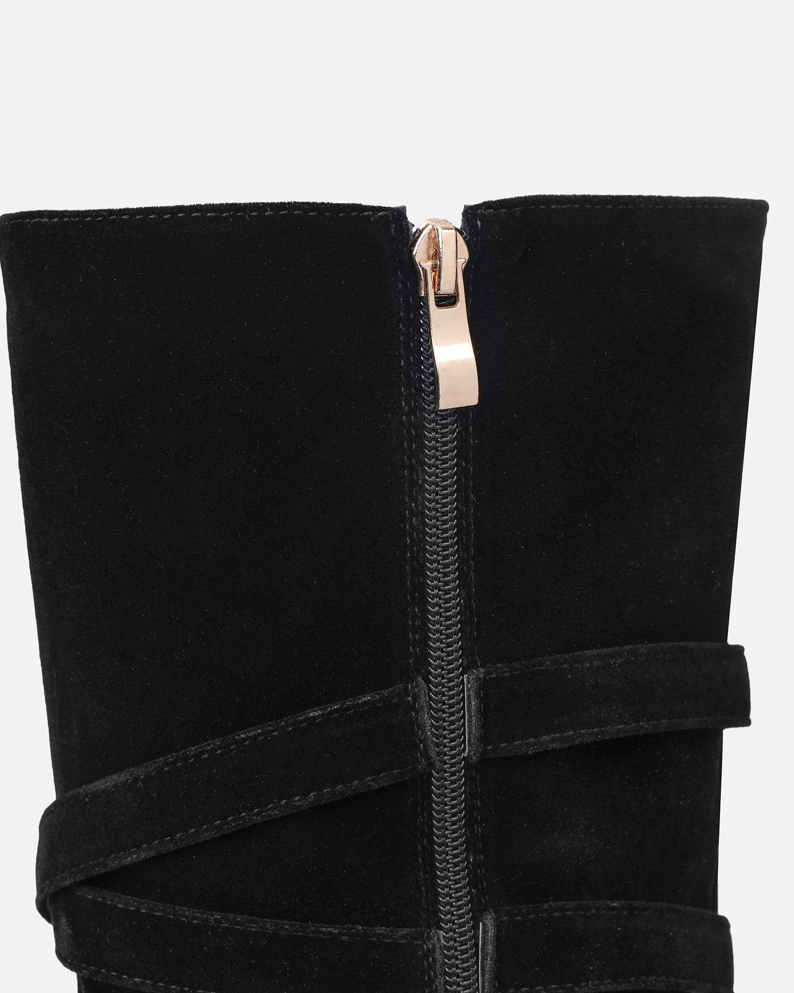 Kingston Black Suede Buckle Knee Boots | SIMMI London