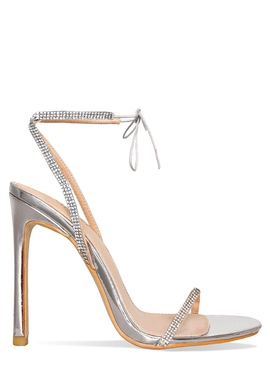 Barely There Lace Up Heels Korra Silver Diamante Barely There Lace