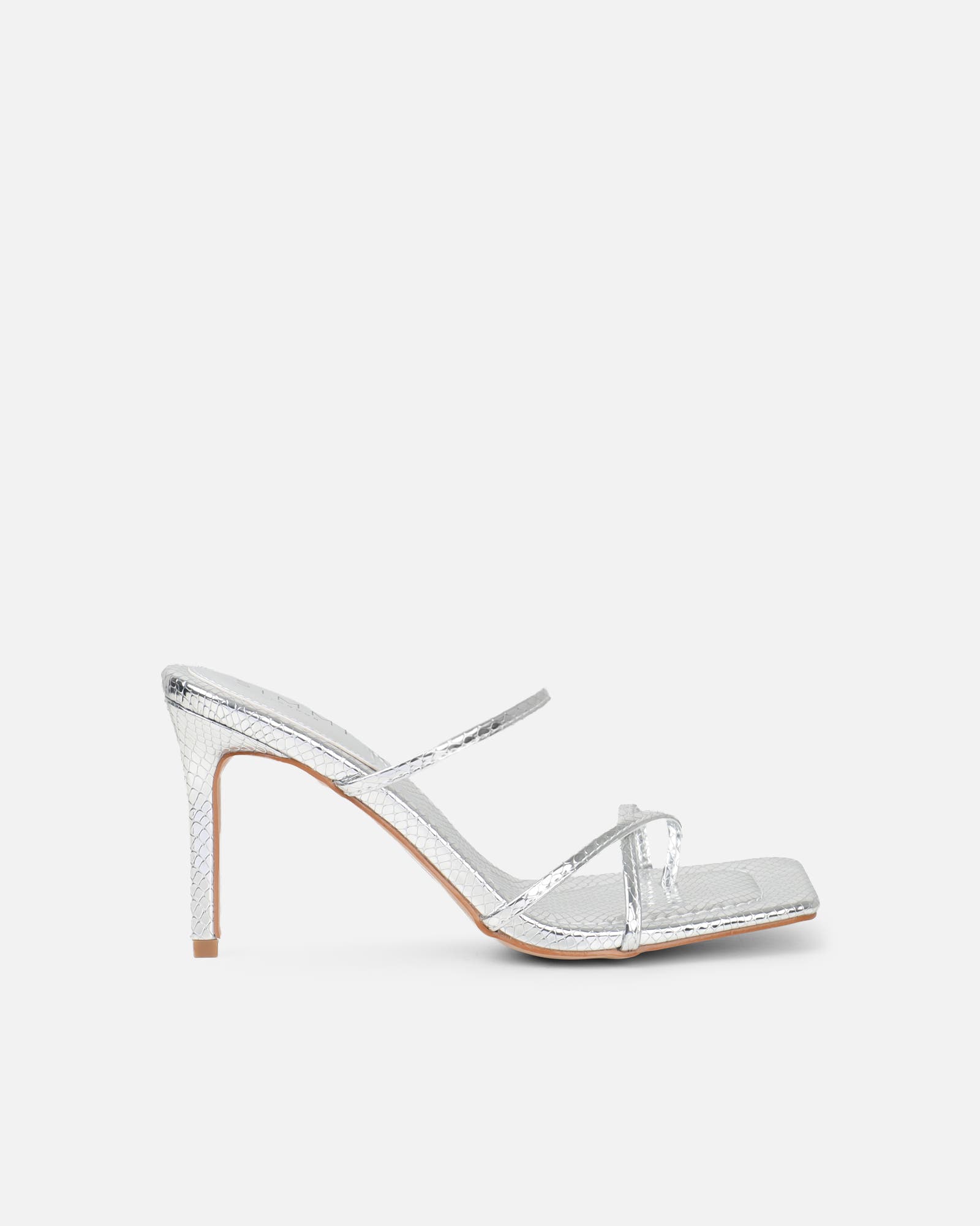 Jayana Silver Snake Effect Strappy Mules | SIMMI London