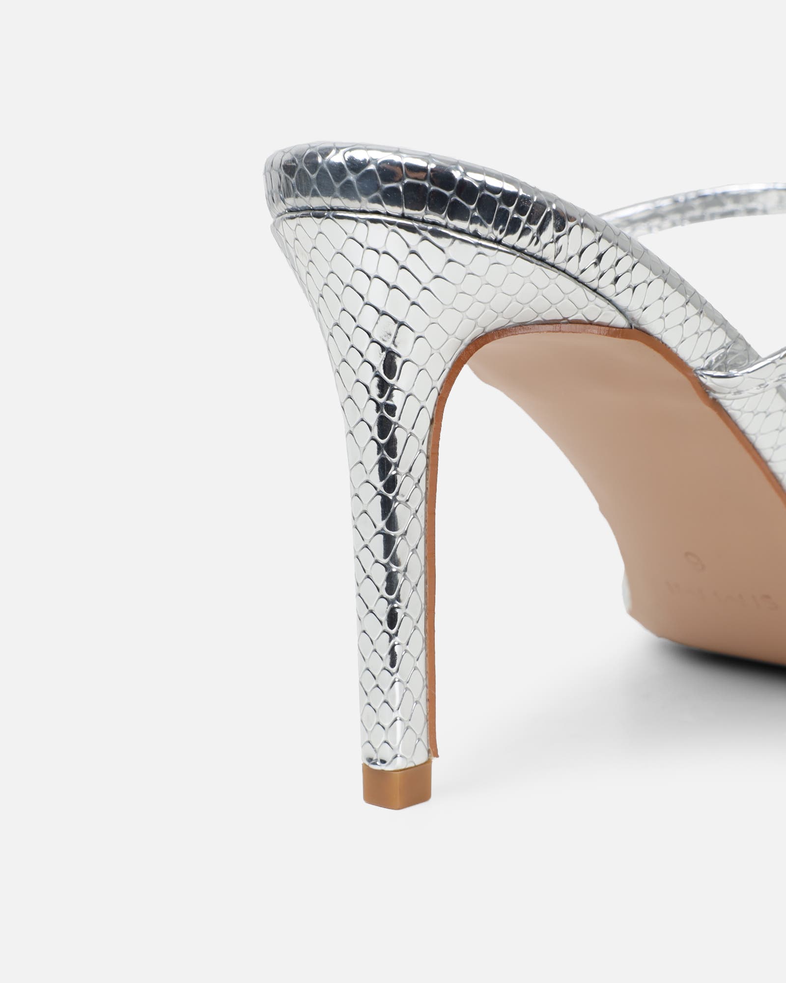 Jayana Silver Snake Effect Strappy Mules | SIMMI London