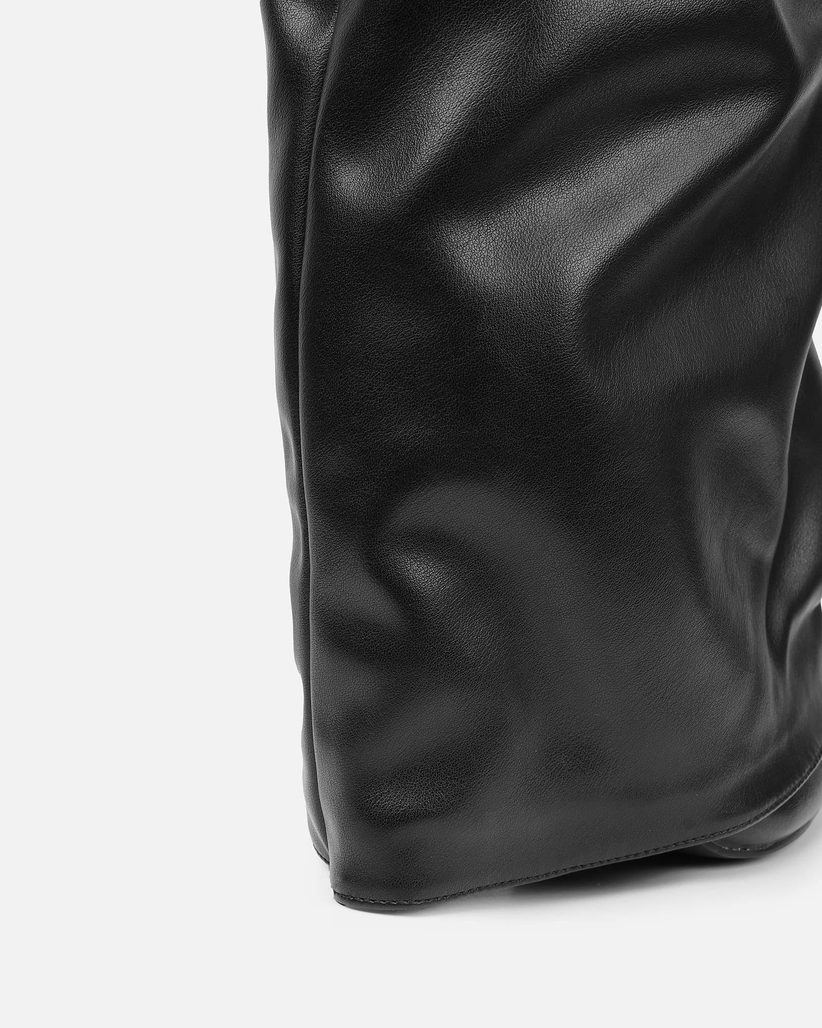 Lukas Black Ruched Fold Over Knee High Boots | SIMMI London