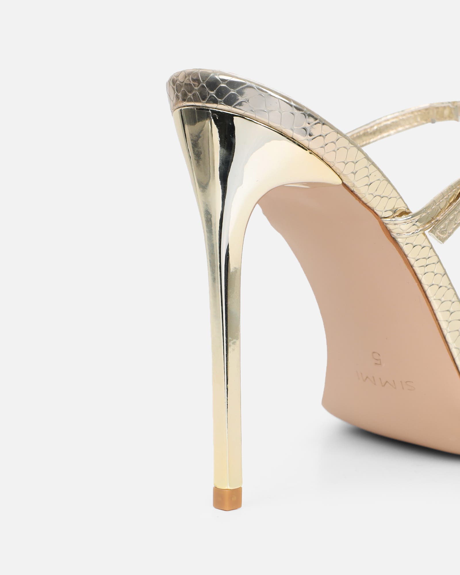 Leamy Gold Mirror Jeweled Heeled Sandals | SIMMI London
