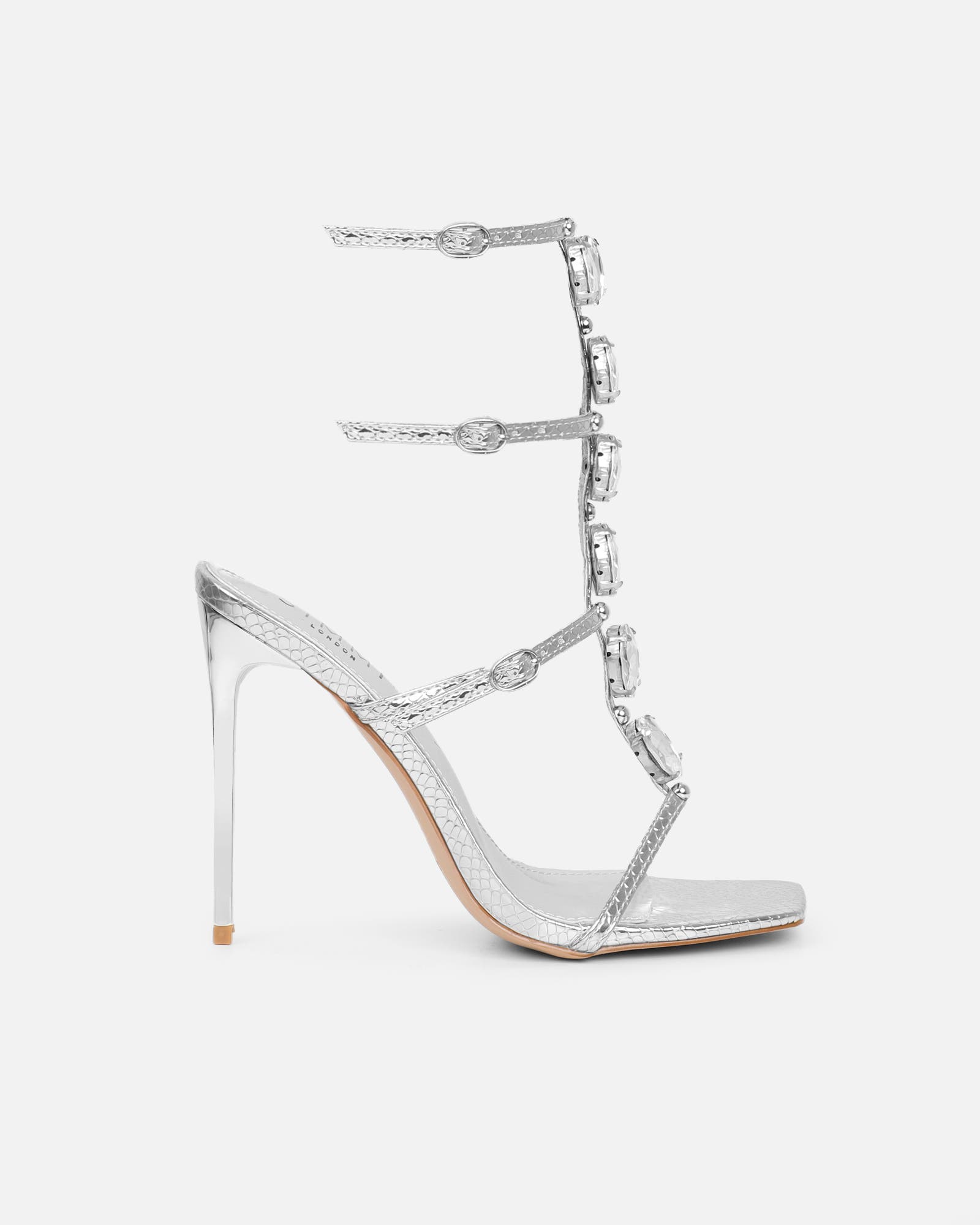 Leamy Silver Mirror Jeweled Heeled Sandals | SIMMI London